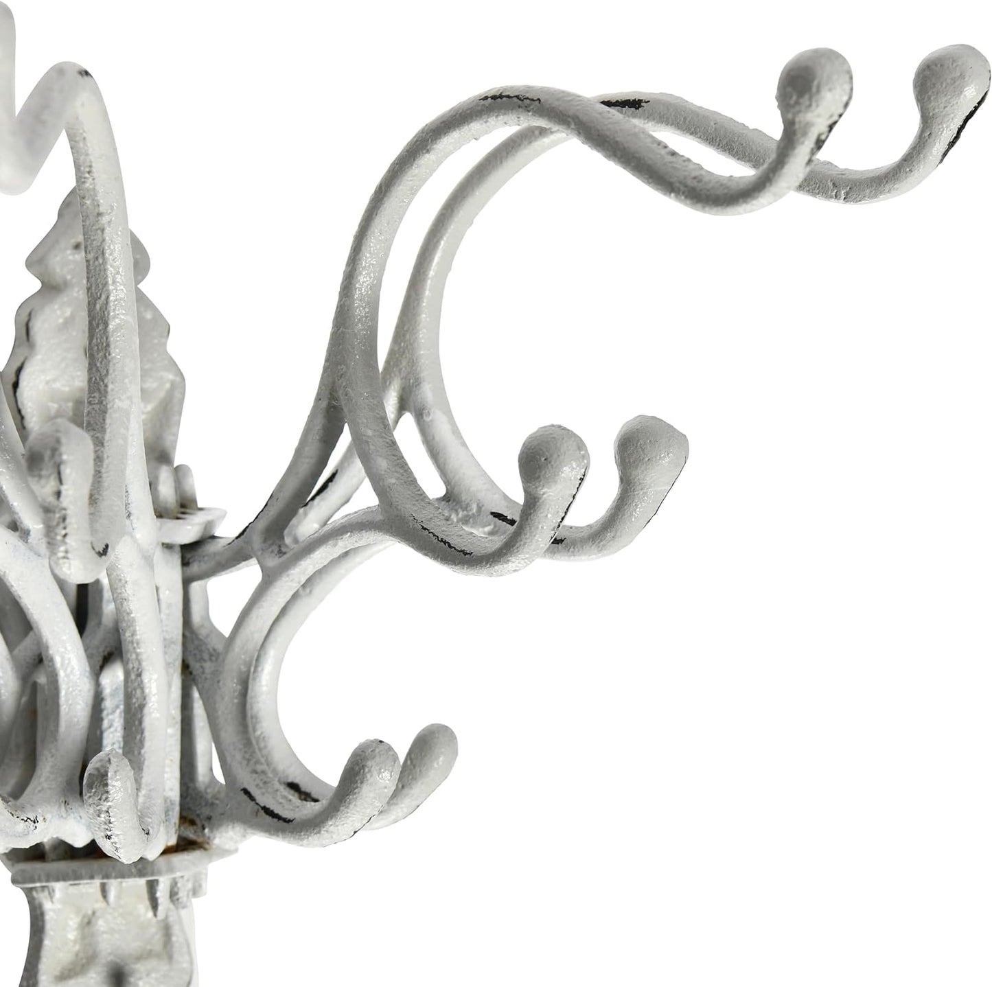 15 Hooks / Antique Decorative Cast Iron Multi Hook Wall Hanger / White