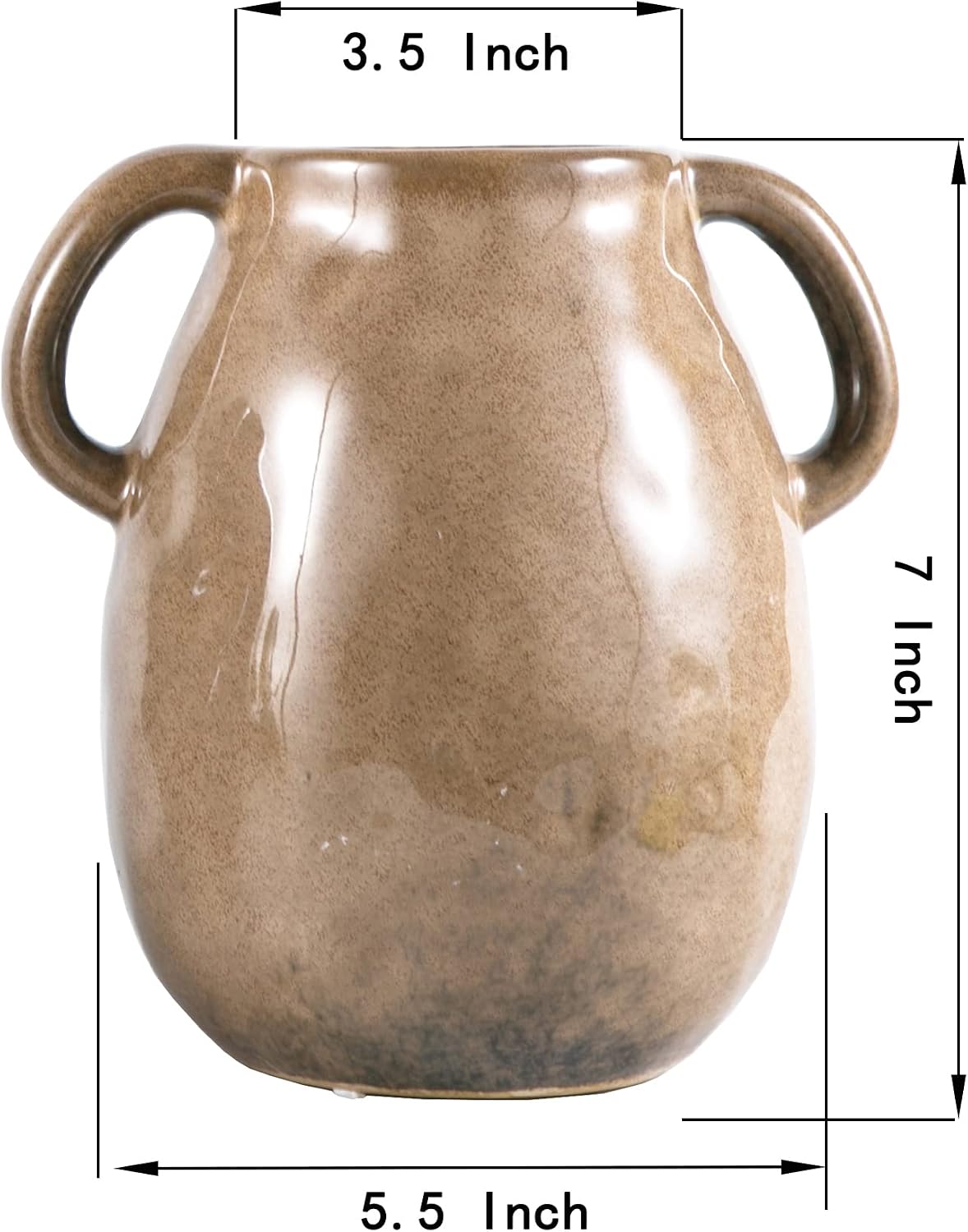 Brown Ceramic Vase / Double Handle - Brown