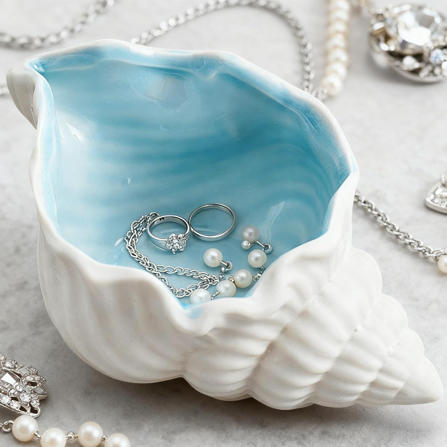 Large Conch Jewelry Dish Tray SeaConch Bowl Ceramic / Conch Jewelry Tray Bowl / 7.7 x 4.7 x 3.5