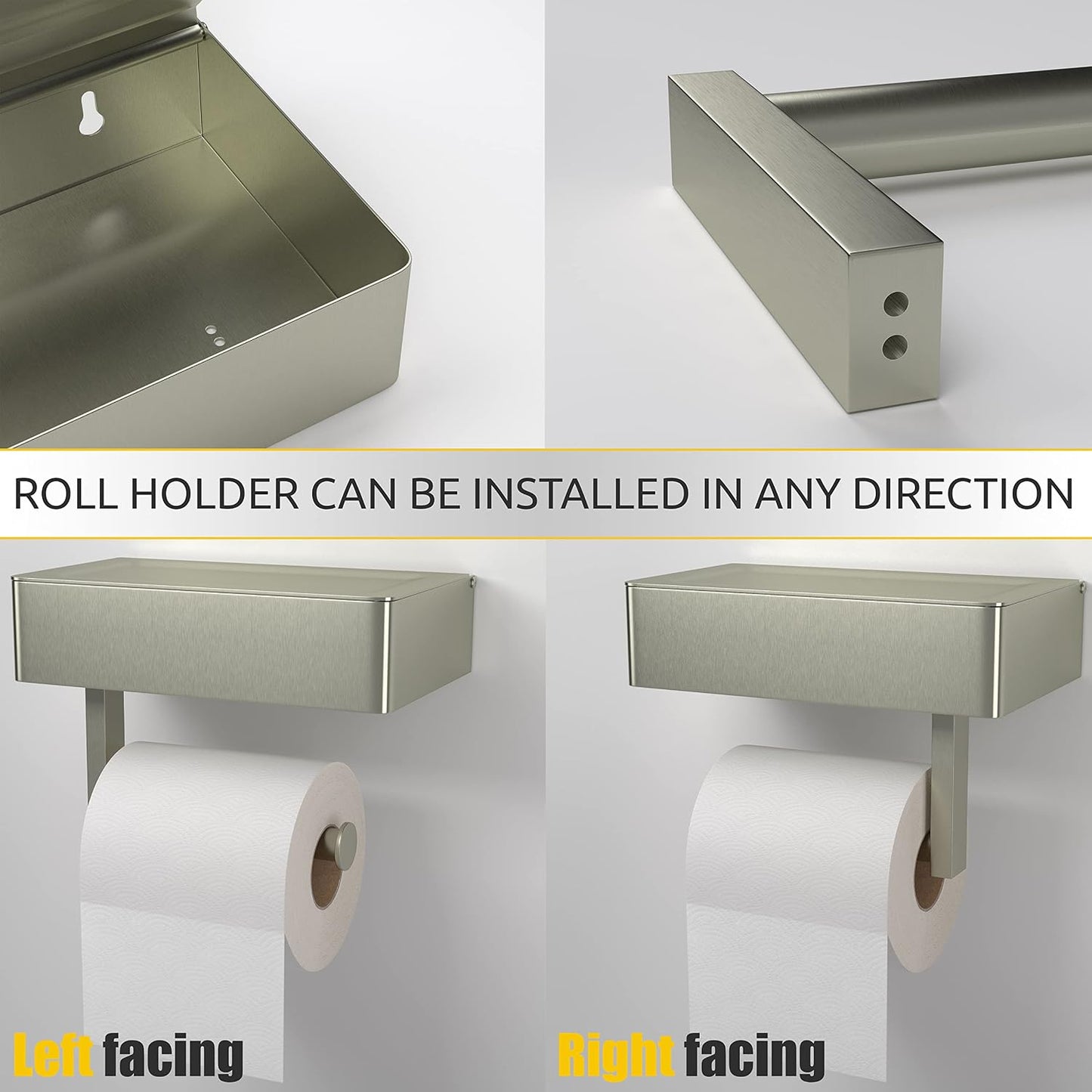 Brushed Nickel Toilet Paper Holder Wall Mounted with Shelf & Wipes Storage – Stainless Steel SUS304 Modern Toilet