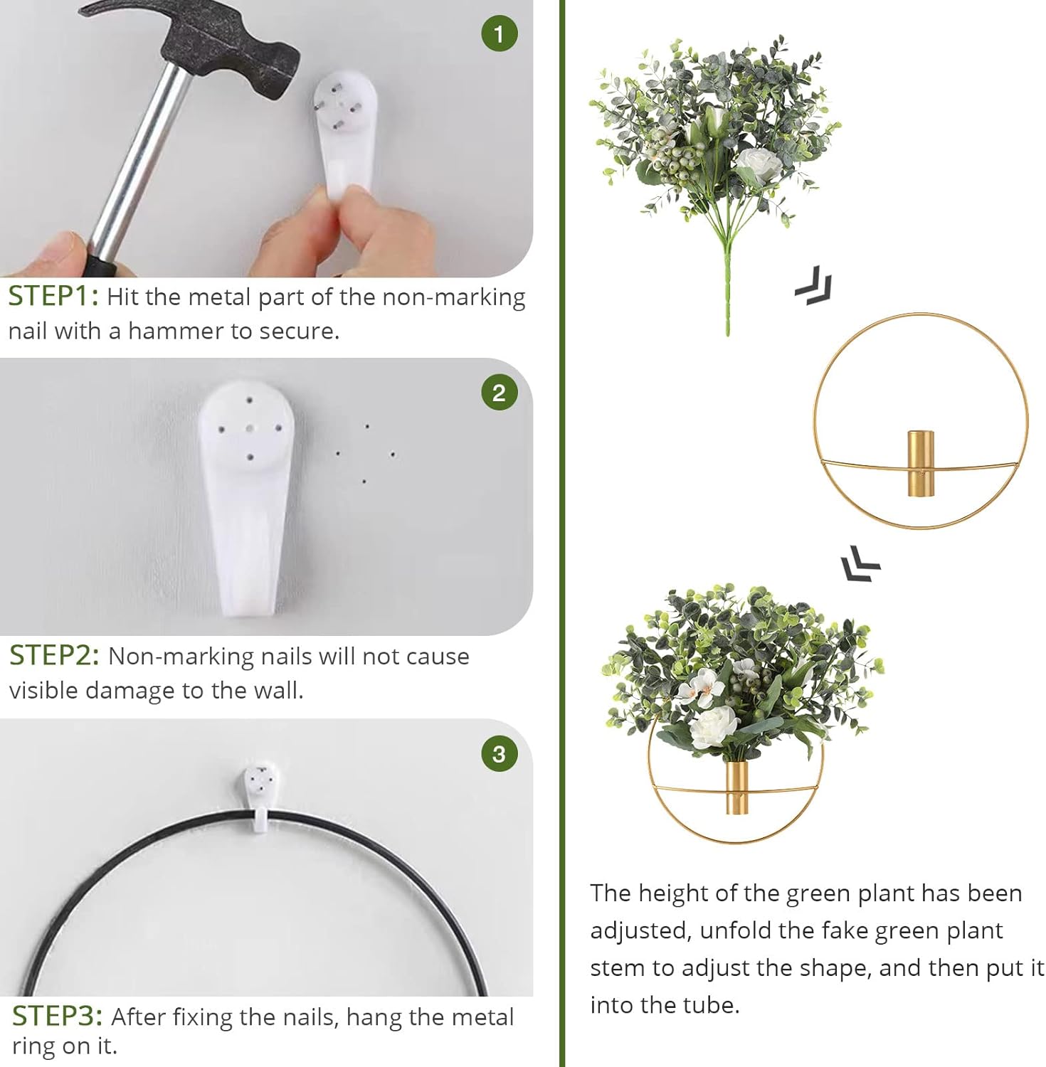 Mounted Artificial Flowers / 08-greenery-eucalyptus - Gold Ring / S 7.8inch / Set of 2