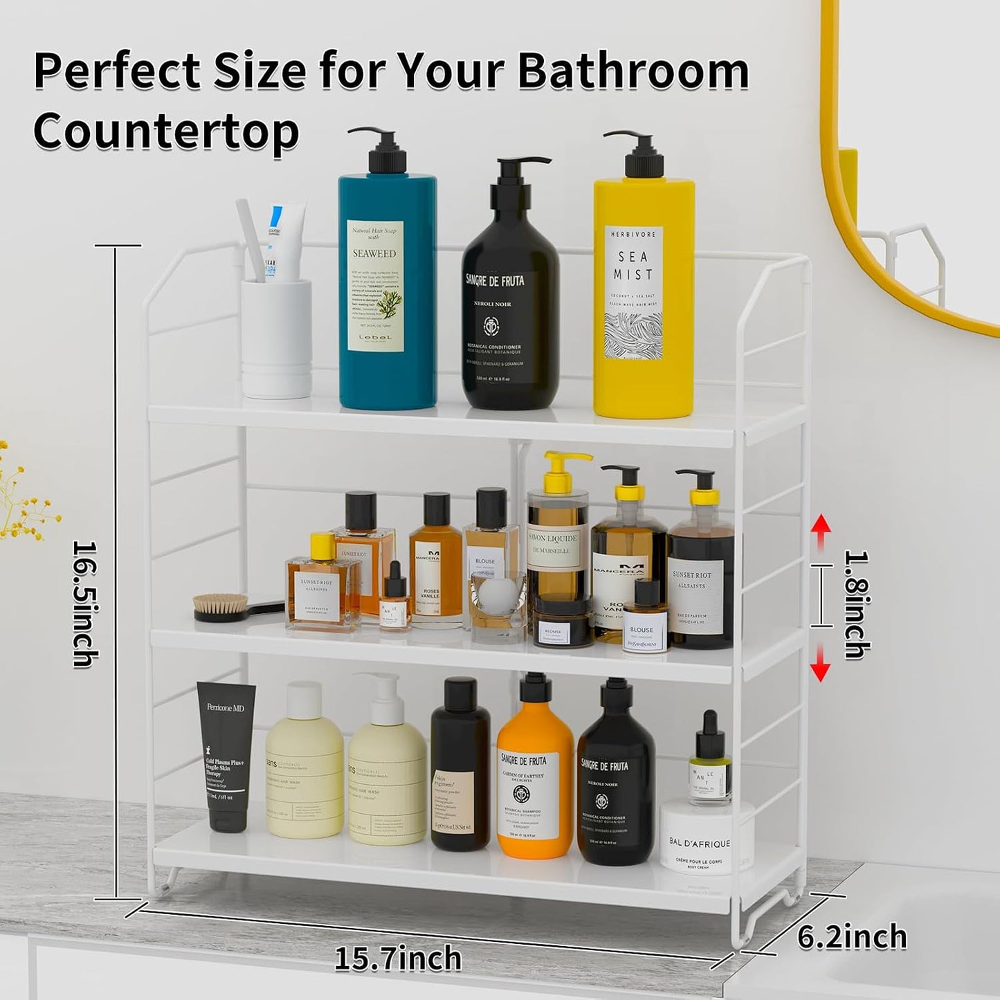 BOIVSHI Bathroom Countertop Organizer, 3-Tier Bathroom Counter Organizer, 8-Levels Height Adjustable, Bathroom