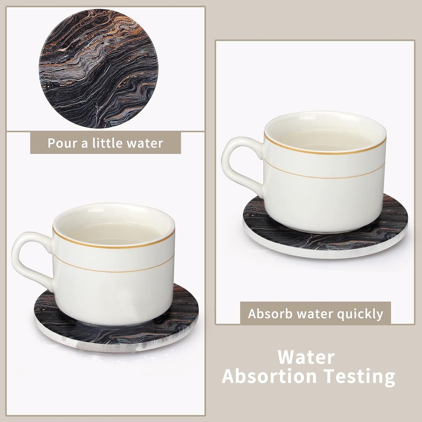 Holder Best Absorbent Drink Coasters Round Ceramic Table Coasters Set / Black Marble / Set of 6
