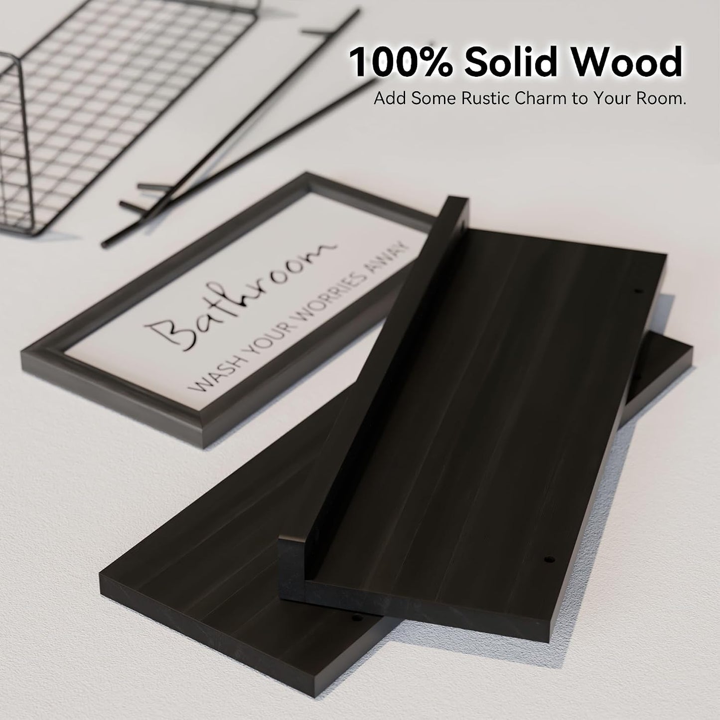 Floating Shelves for Bathroom Decor Art, Modern Black | Bathroom Organizers and Storage, Wall Shelves Over Toilet with
