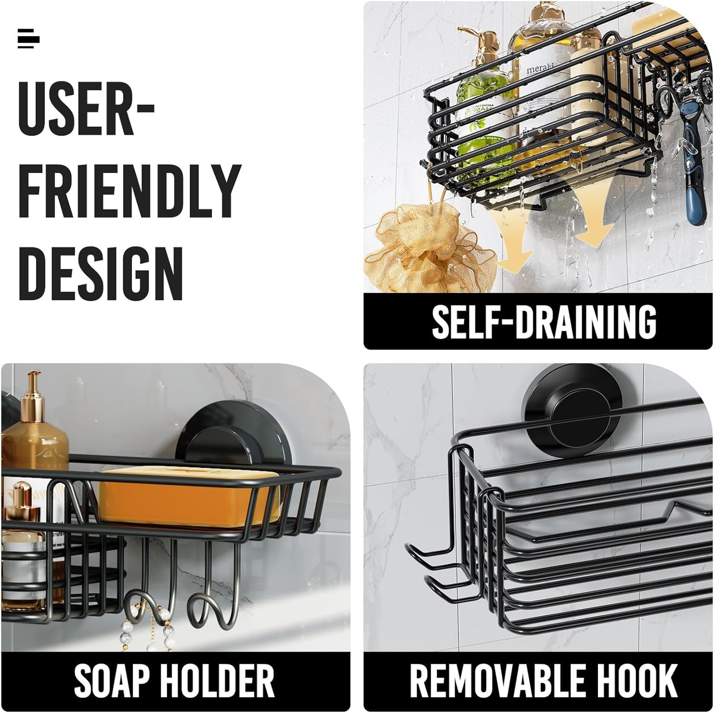 Hooks and Soap Holder / Black / 1 x Medium