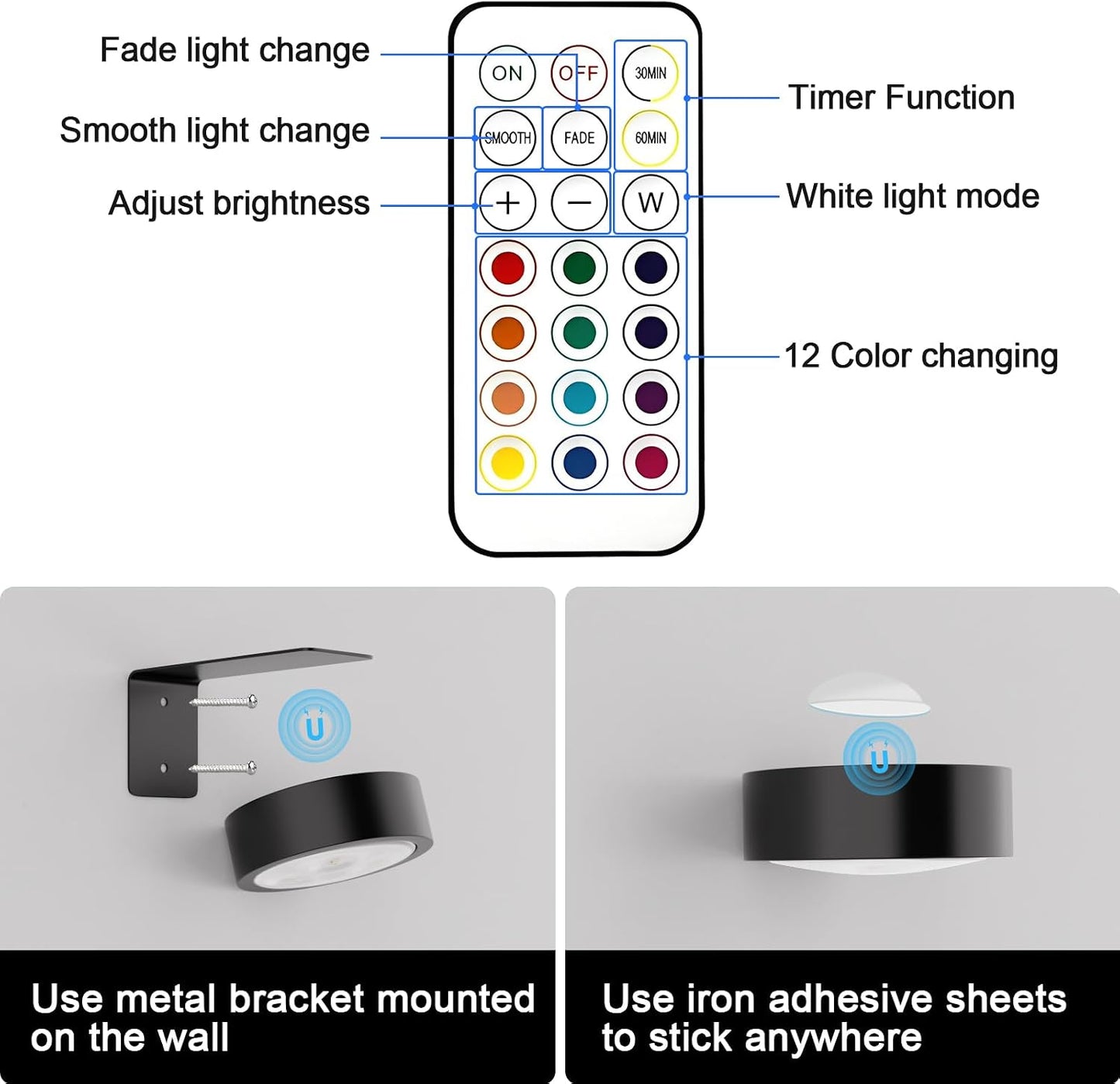 3 Pack Picture Lights for Wall, 13 RGB Color Rechargeable Battery Operated wall lights, Picture Frame lights with 3