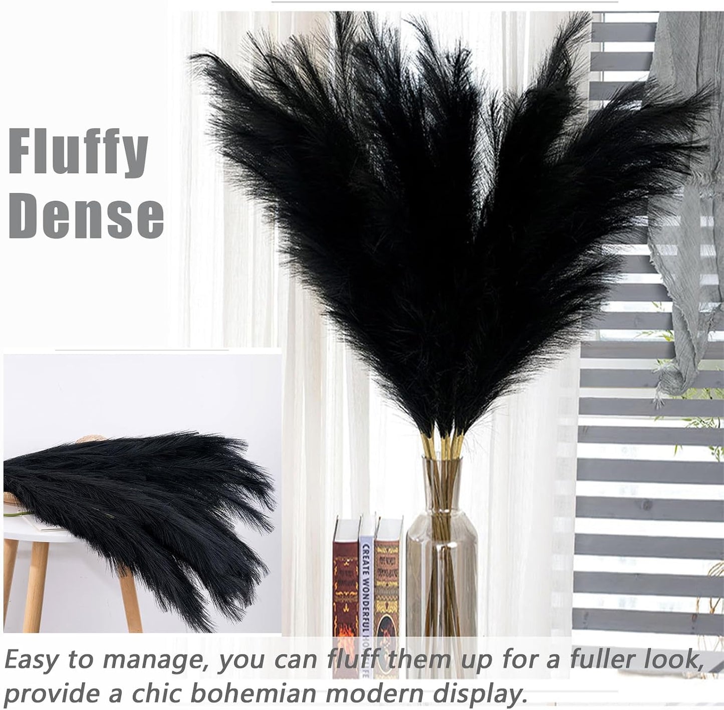 Faux Pampas Grass Artificial Tall Pampas Grass Bouquet Flower Arrangement / Black