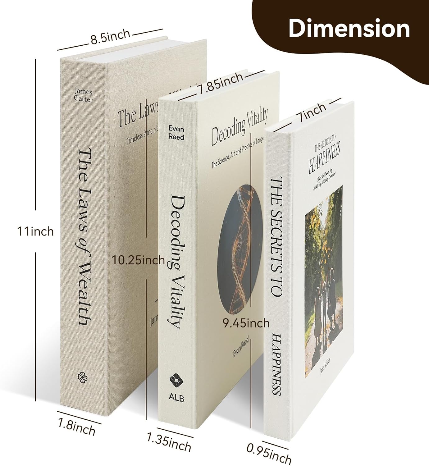 Linen Decorative Books / Linen Beige/beige/ivory White / 8.5 x 11 / Set of 3