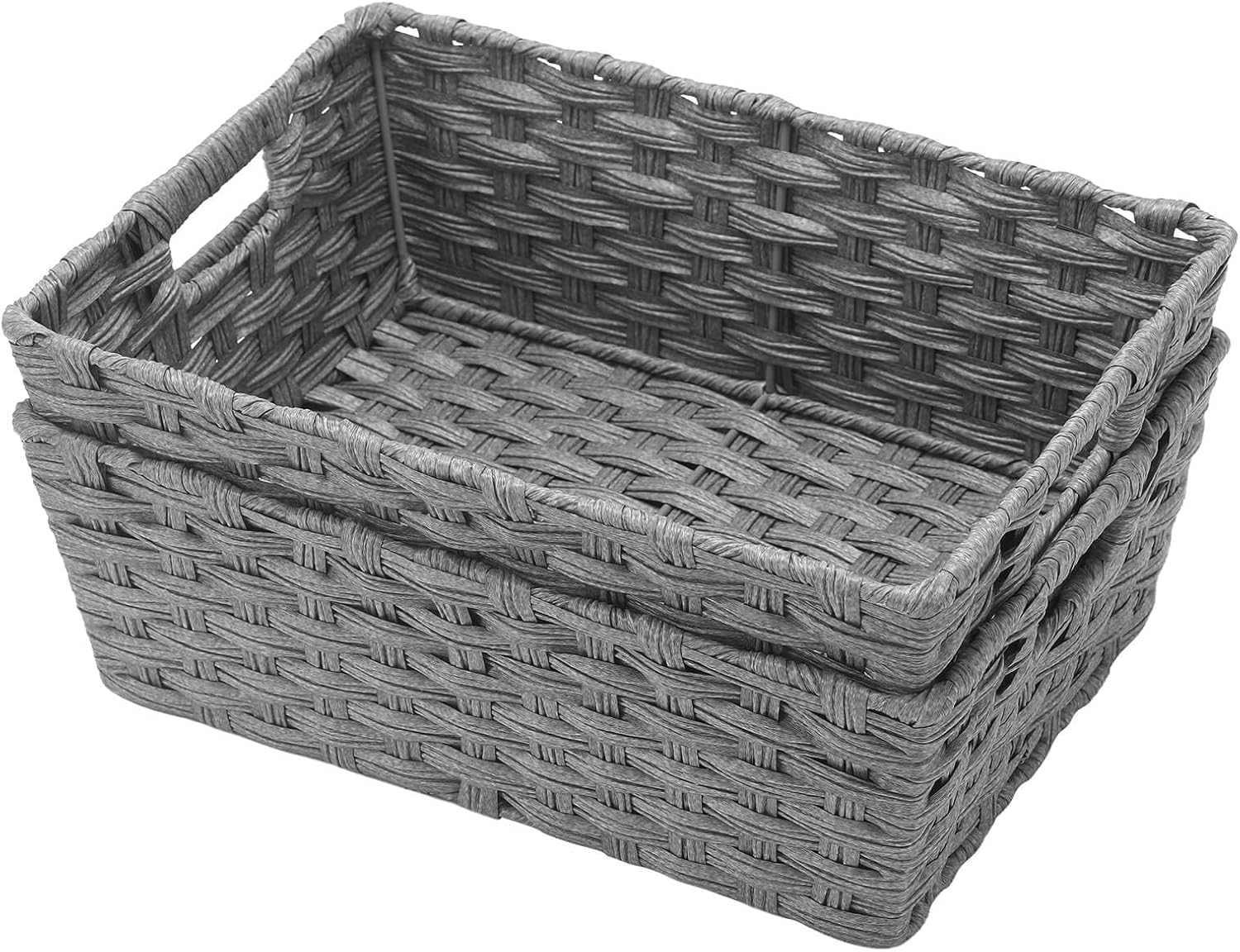 Metal Frame / Large Wicker Storage Basket / 15 x 10.3 x 5.2 / Grey / Set of 2