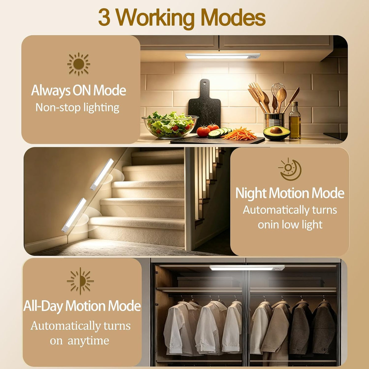8 inch Under Cabinet Lighting Wireless,6 Pack Rechargeable Motion Sensor Light Indoor,Magnetic Closet Lights，with 3