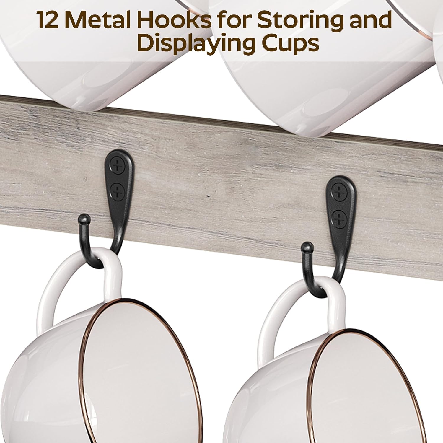 Coffee Mug Holder Stand, 3 Tier Mug Tree Rack, Hanging 12 Cups, with Top Shelf, for Kitchen, Dining Room, Living Room