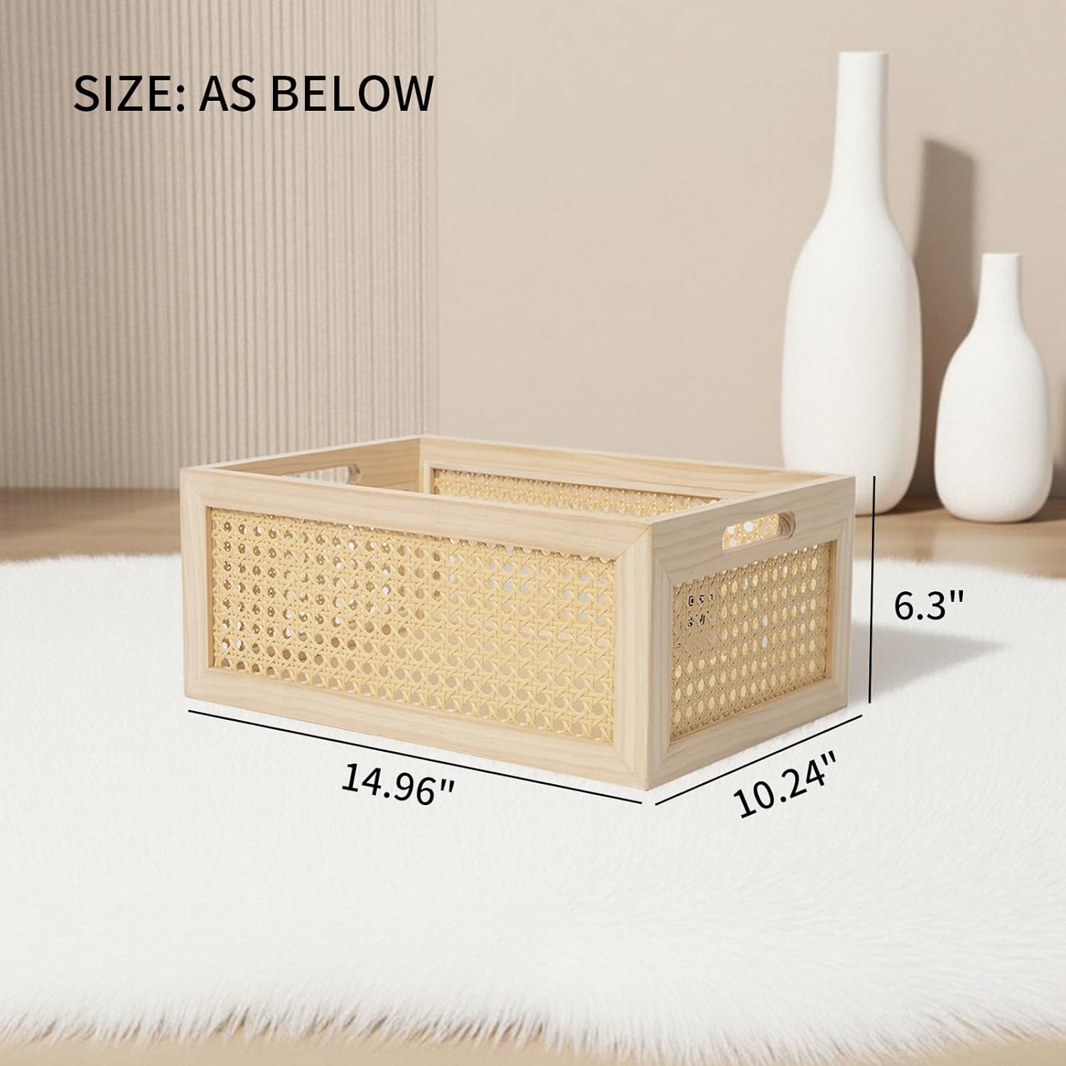 Rattan Storage Basket Wooden Box Wooden Storage Bins Rustic Boho Farmhouse Home Decor / Original