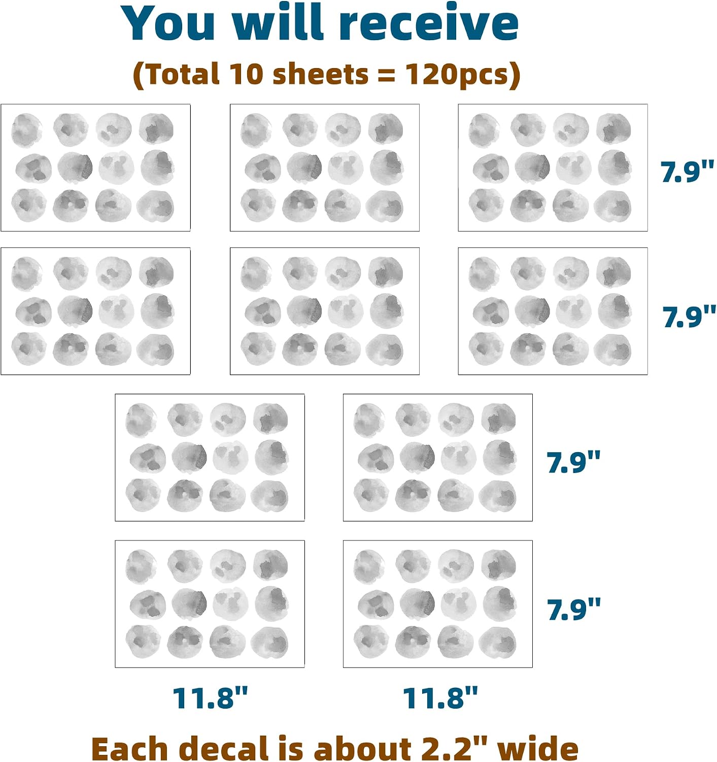 2.2'' Polka Dots Wall Decals Nursery Watercolor Wall Stickers for Kids Removable / Gray / Set of 120