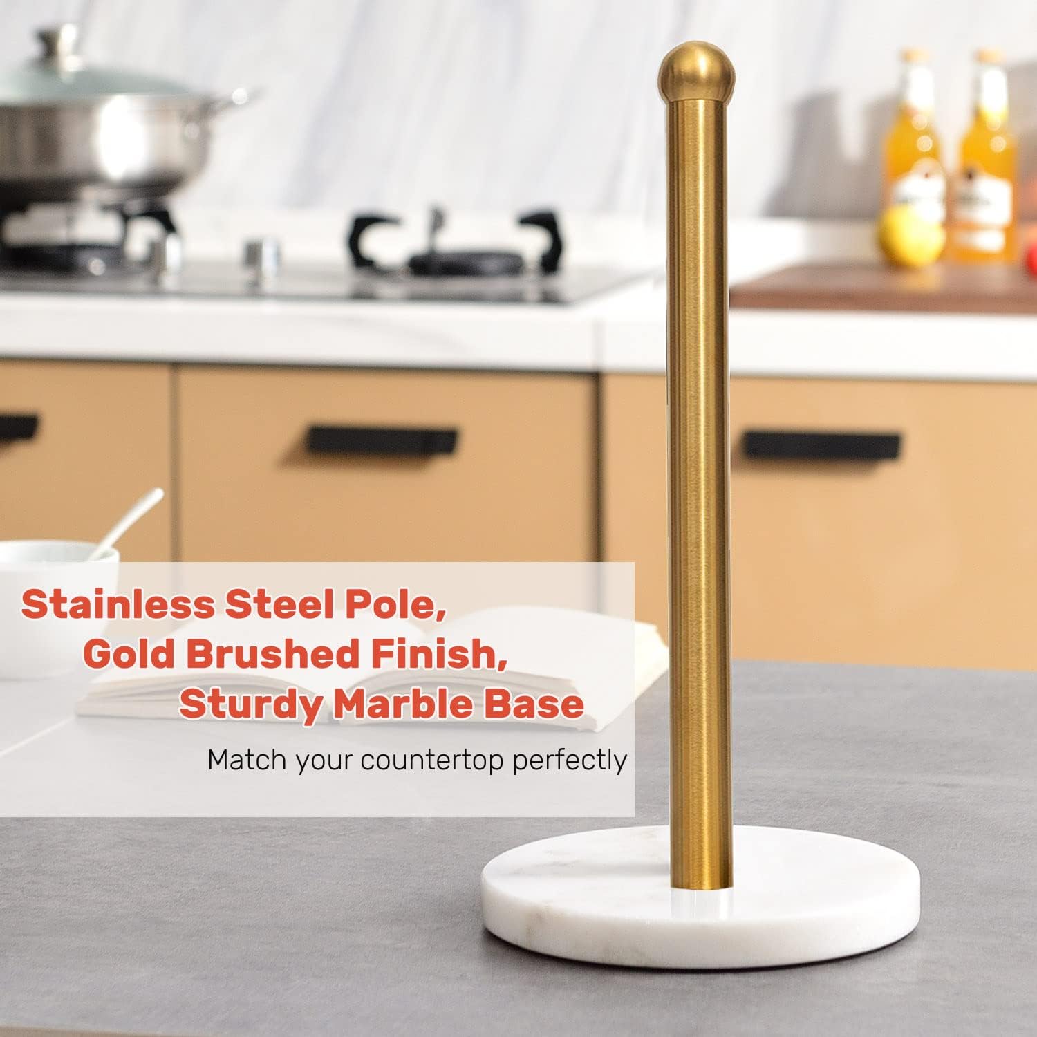 Heavy Weighted Paper Towel Holder, Easy One-Handed Design for Kitchen Stand Paper Towel Dispenser, Sturdy Base for
