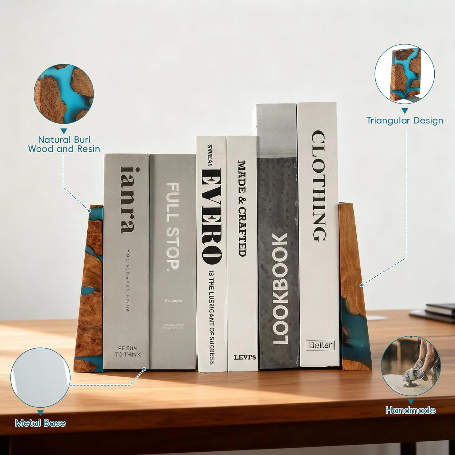 Wood Bookends / Decorative Book / Blue
