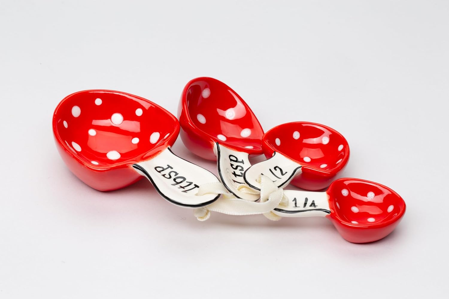 Fine Ceramic Woodland Fairy Mushroom Measuring Spoons / Red / Set of 4