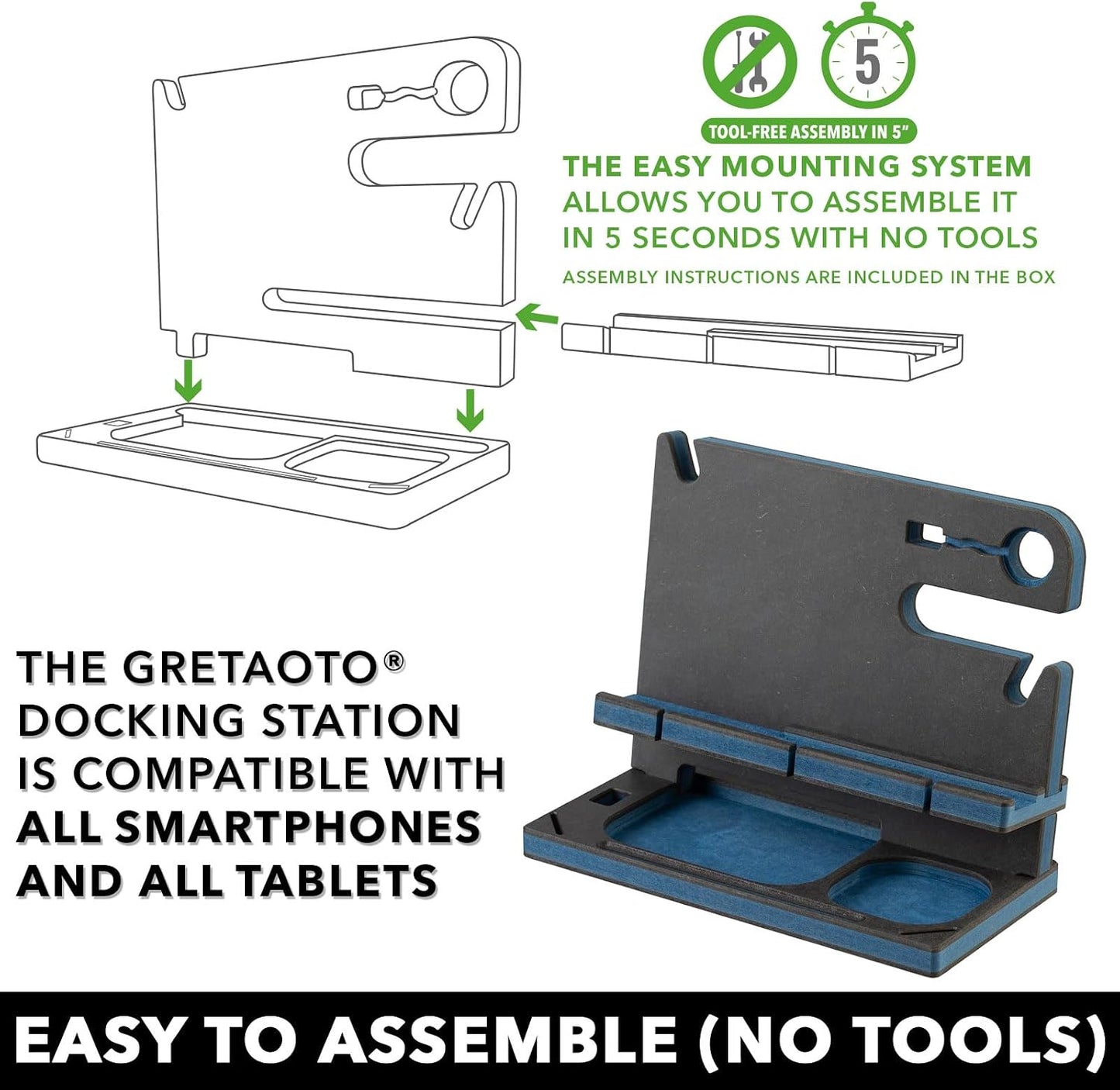 GRETAOTO Wooden Docking Station for Cell Phone, Tablet, Wallet, Gadgets, Watch, Keys, Accessories, Essentials Desk