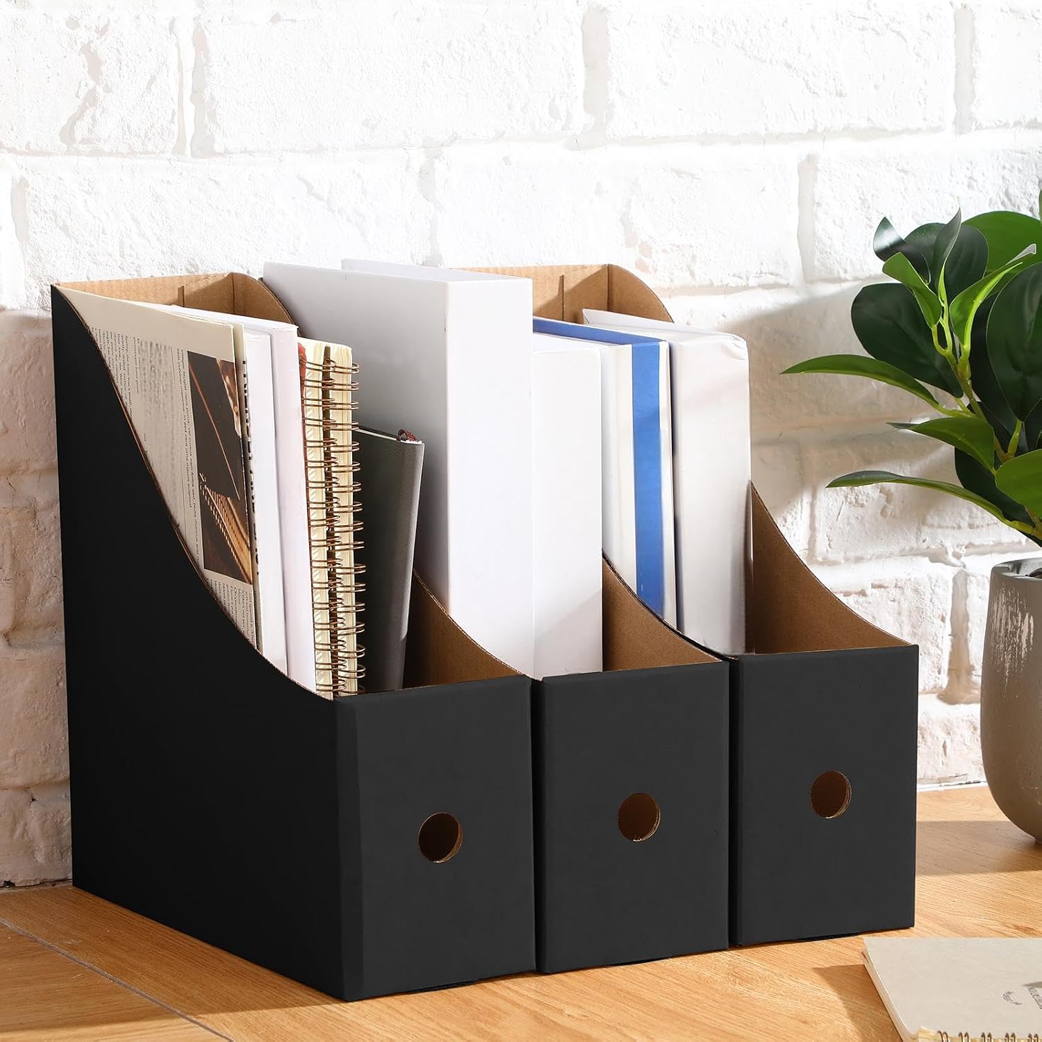 Thenshop 24 Pcs Magazine Files Cardboard Holders,Classic,Black | File Organizer Foldable Paper Storage for Desk