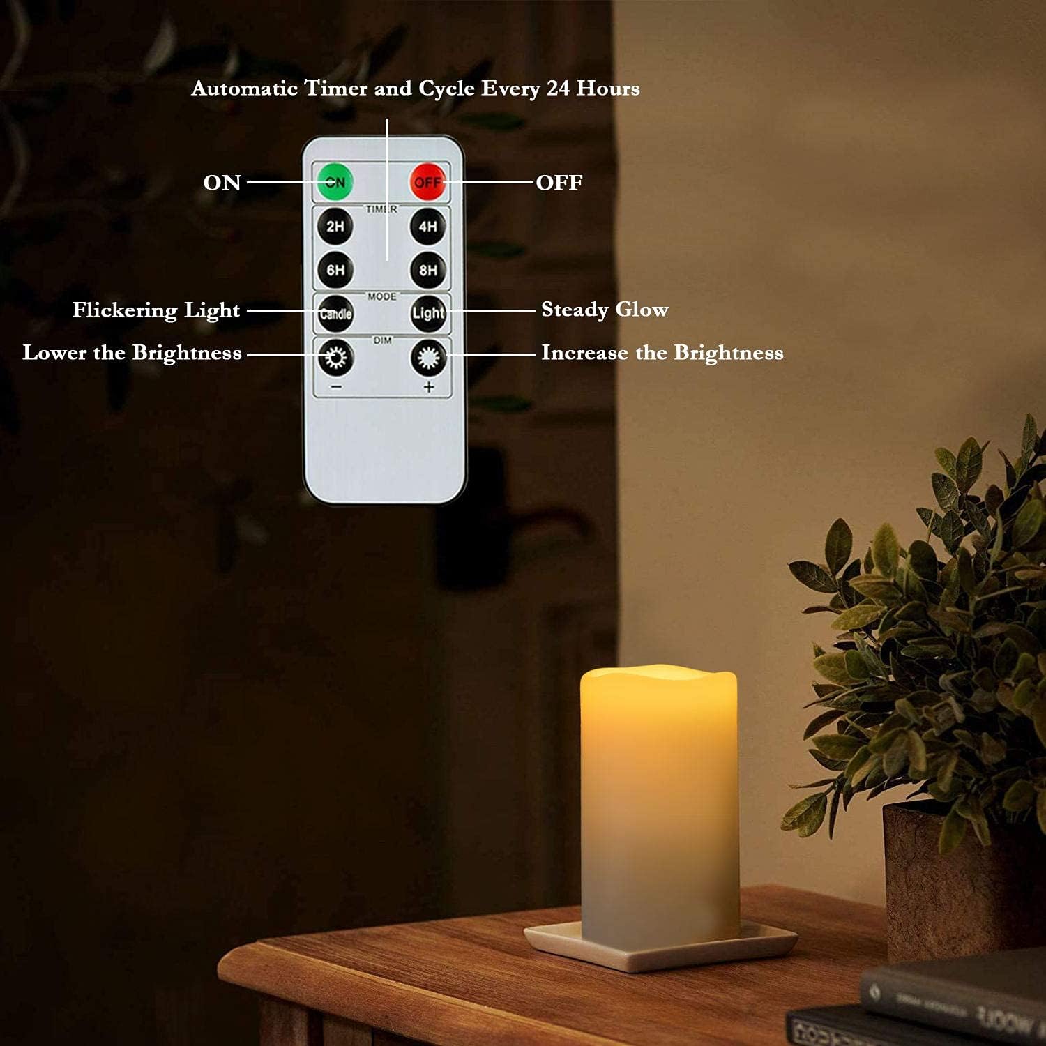 Homemory 4" x 6" Large Waterproof Outdoor Flameless Candles, Battery Operated Flickering LED Pillar Candles with Remote