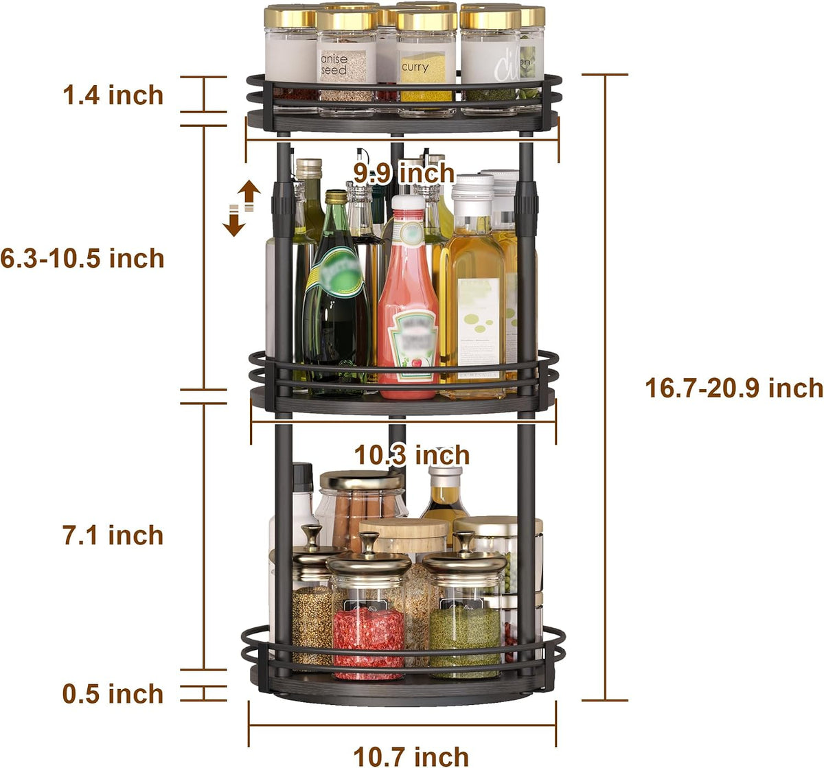 Across-star Lazy-Susan-Organizer-Spice-Rack, 3-Tier Rotating Spice Organizer for Cabinet Pantry, Seasoning Holder Shelf