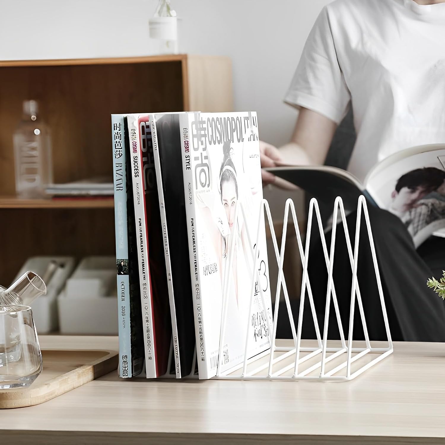 Sooyee 2 Pack 9 Slot White Magazine Holder, Desktop File Sorter Organizer Triangle Bookshelf Decor for Home Office