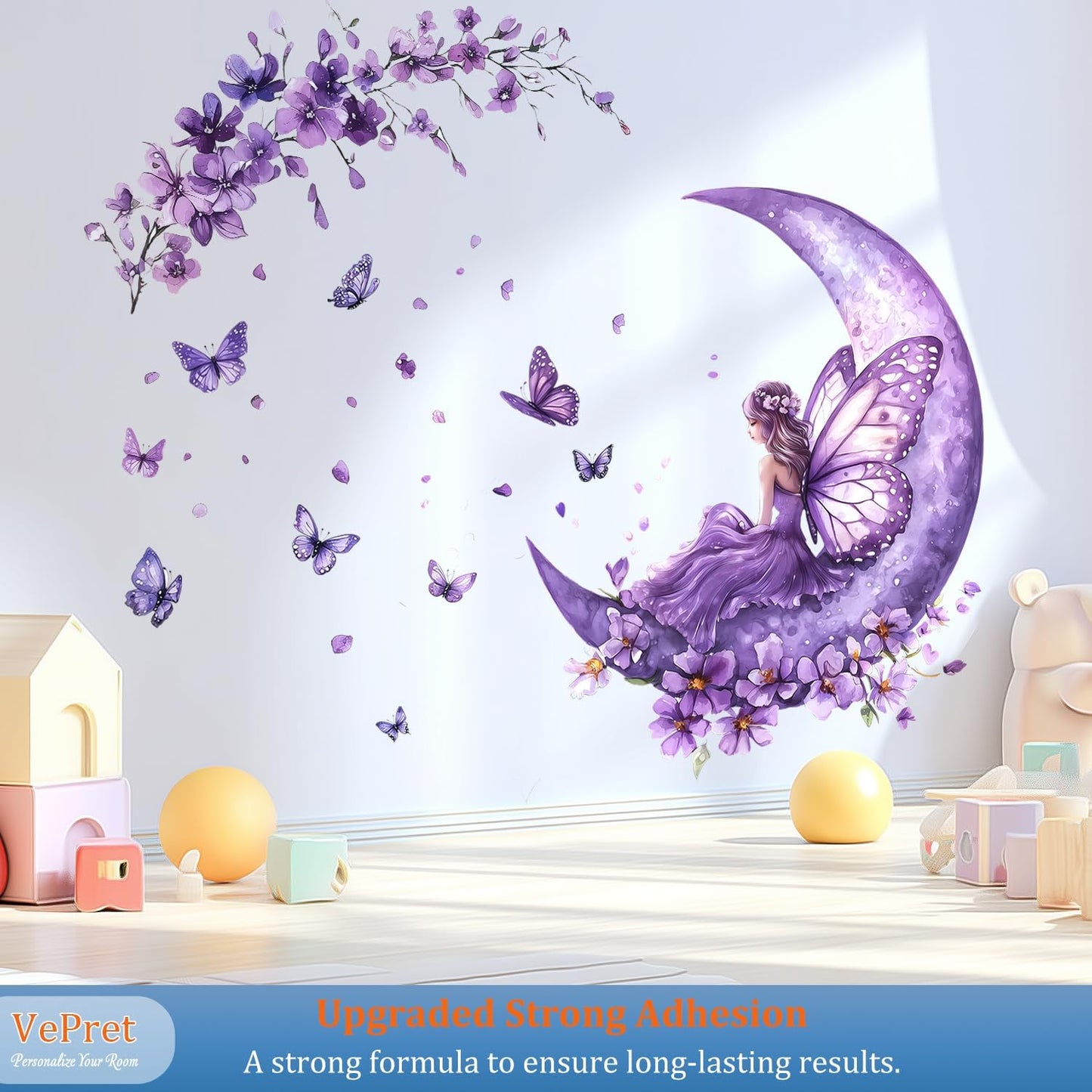 Fairy Wall Decals Peel and Stick / Watercolor, Fantasy, Boho, Magical, Ethereal / Purple