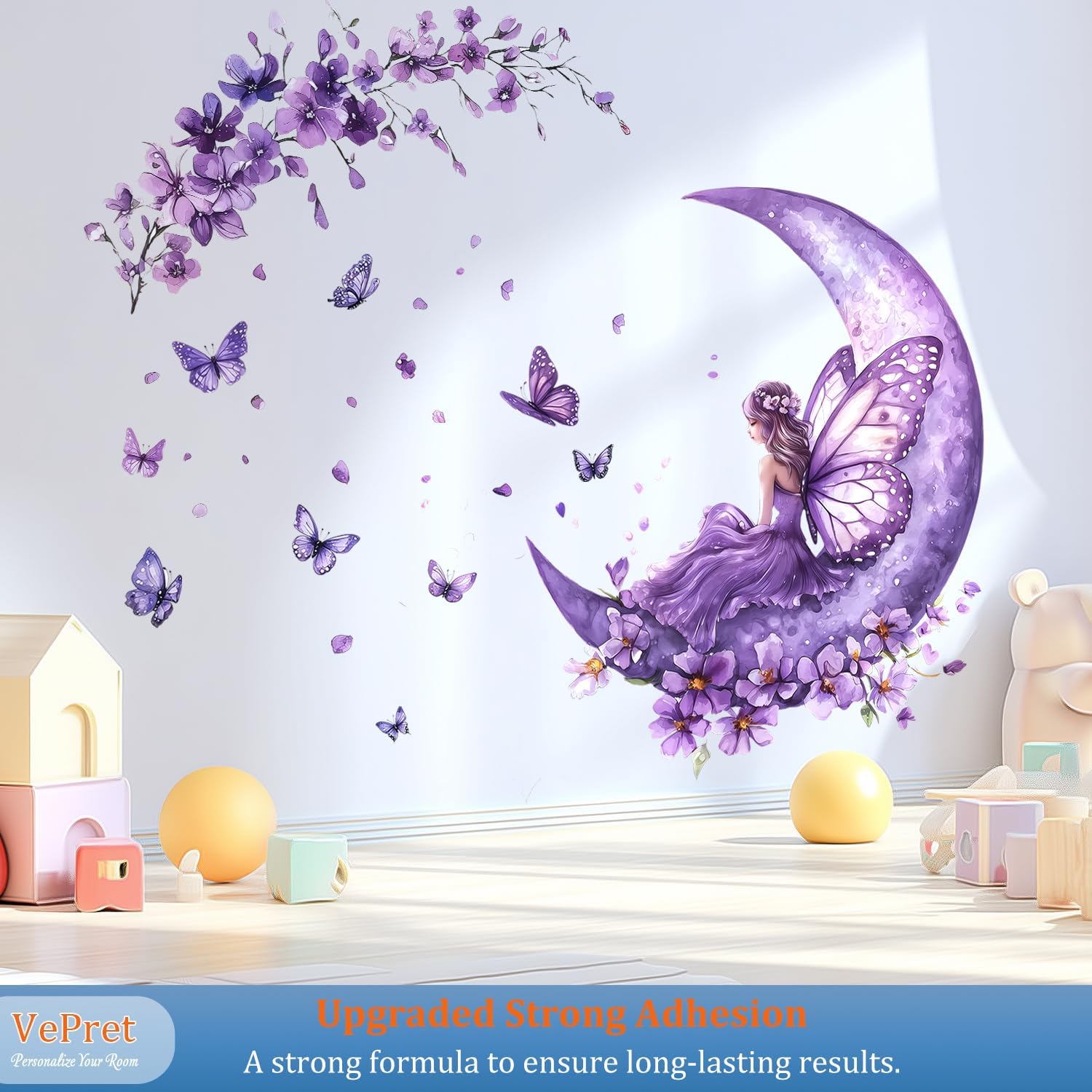Fairy Wall Decals Peel and Stick / Watercolor, Fantasy, Boho, Magical, Ethereal / Purple