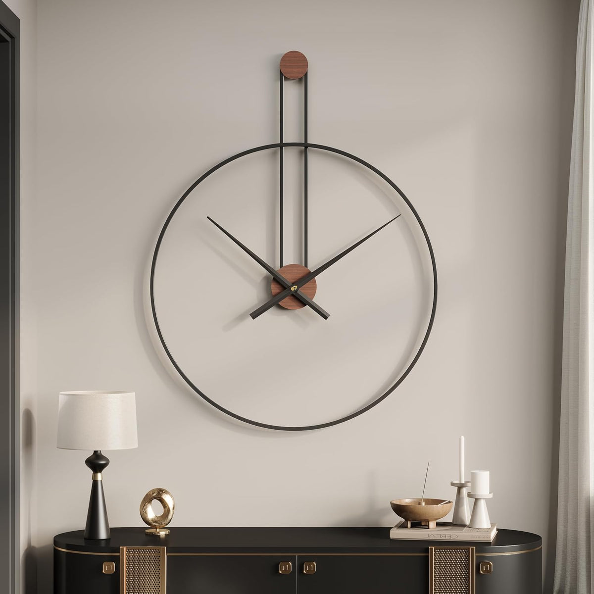 Cuspin 30 Inch Large Wall Clock, Modern Black Metal Clocks for Living Room | Battery operated, silent non ticking, open