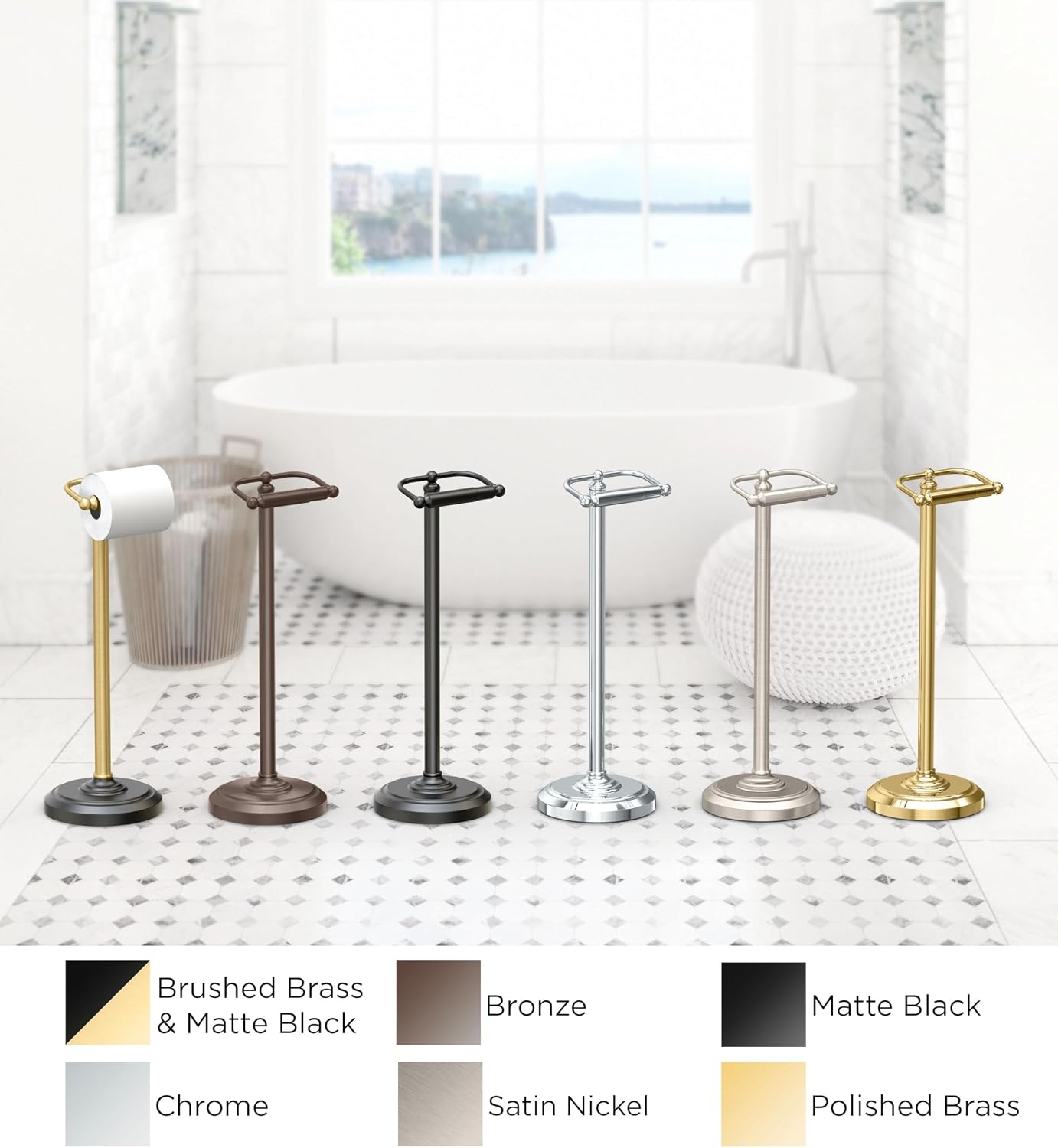 Gatco 1436SN Pedestal Toilet Paper Holder, Satin Nickel
