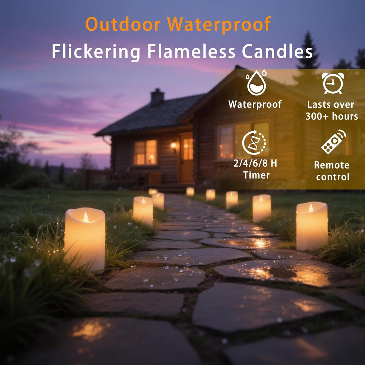 Bulk Set of 12 Outdoor Flameless Candles, Patented 3D Dual-LED Resin Pillars with 2 Remotes, Waterproof Non-Melting