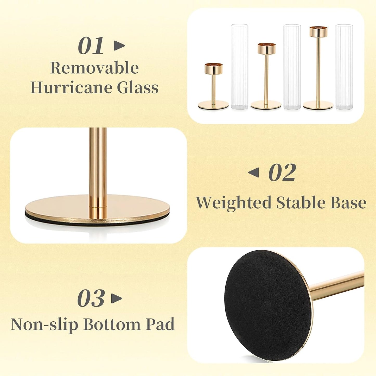Hewory Gold Taper Candle Holders: Candlestick Holders Set of 6 Hurricane Glass Tall Candle Holder for Candlesticks