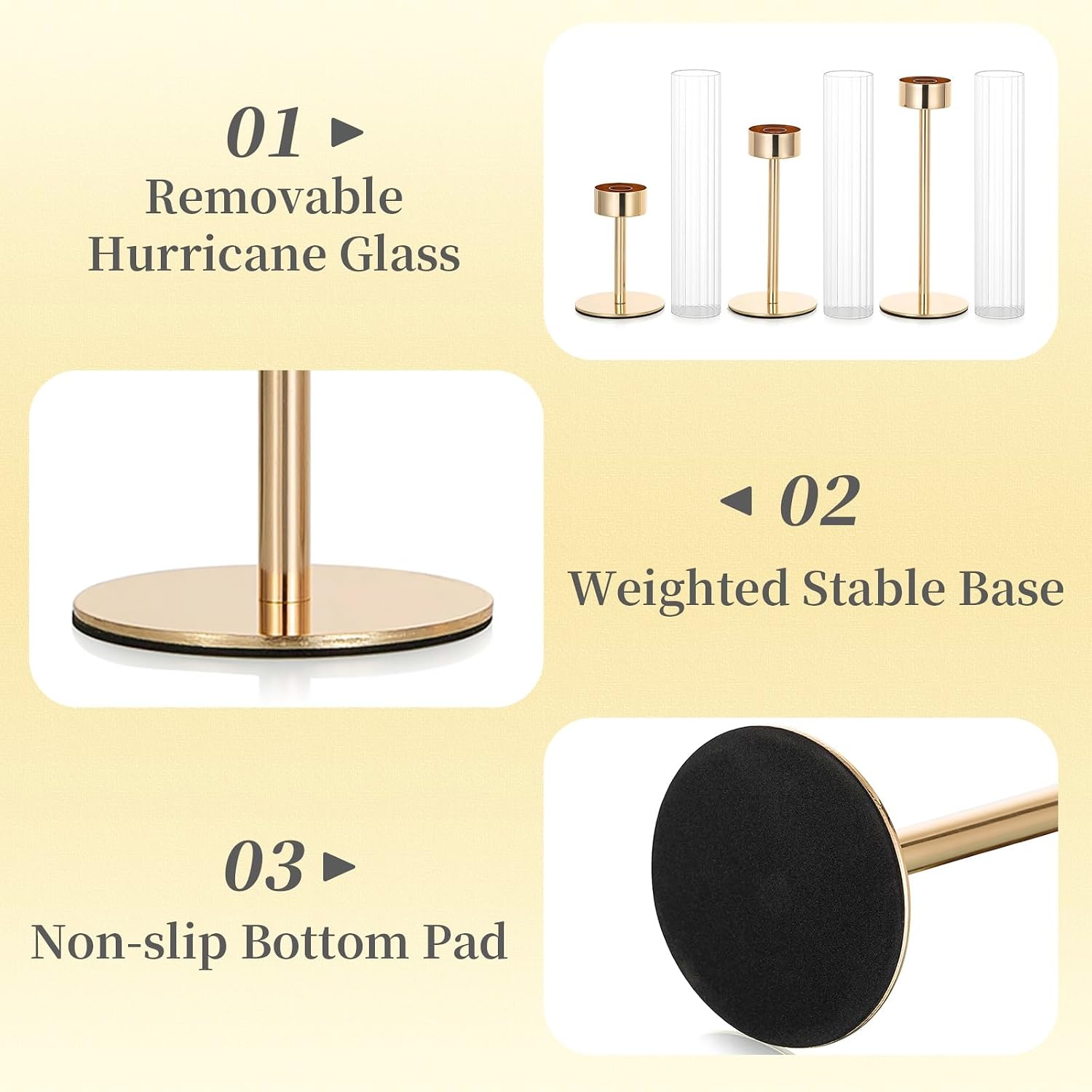 Hewory Gold Taper Candle Holders: Candlestick Holders Set of 6 Hurricane Glass Tall Candle Holder for Candlesticks