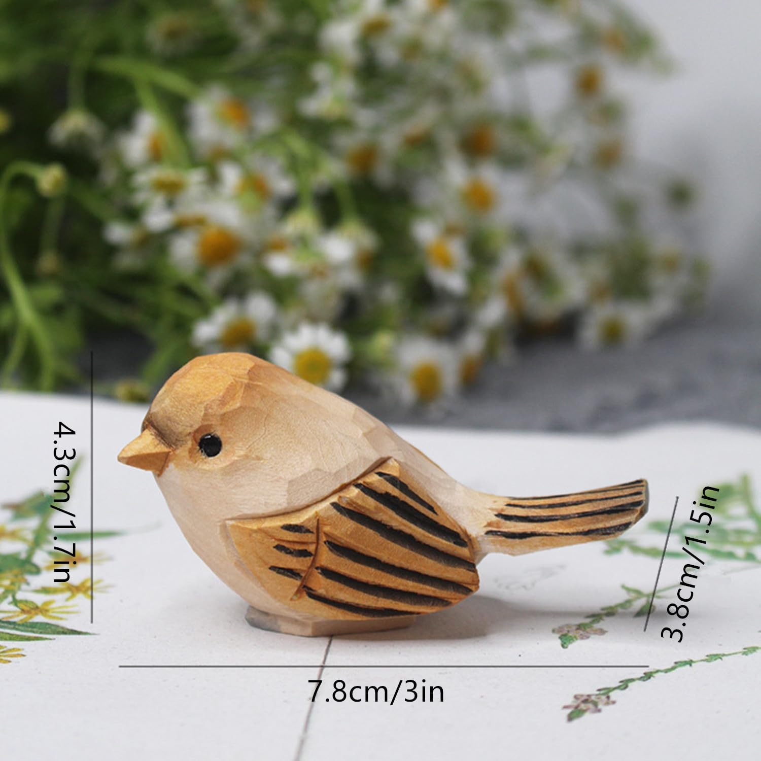 Handmade Bird Statue Carved Rustic Animal Bird Sculpture Miniature Art Carve Small / Wood / Set of 2