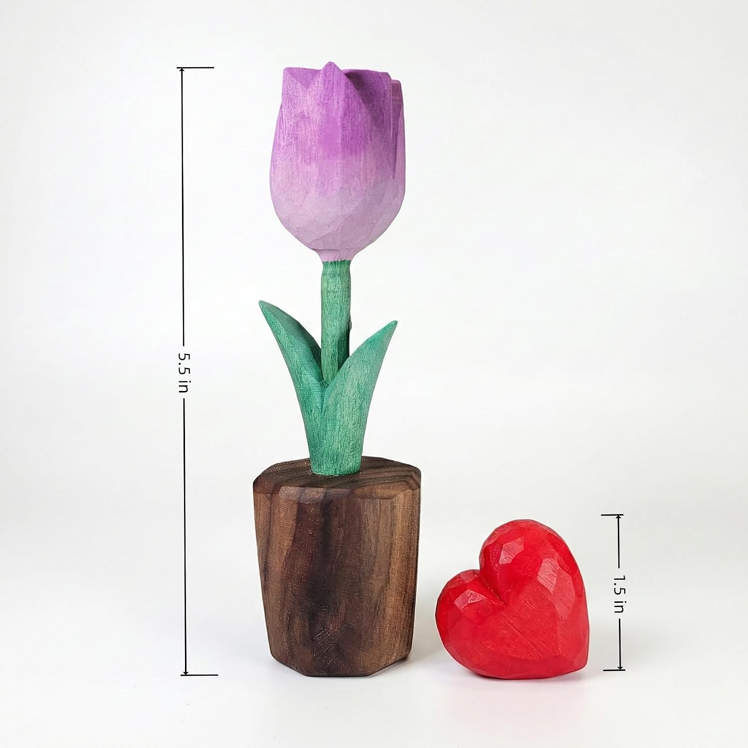 Hand Carved Wooden Tulip Flower / Lavender Purple