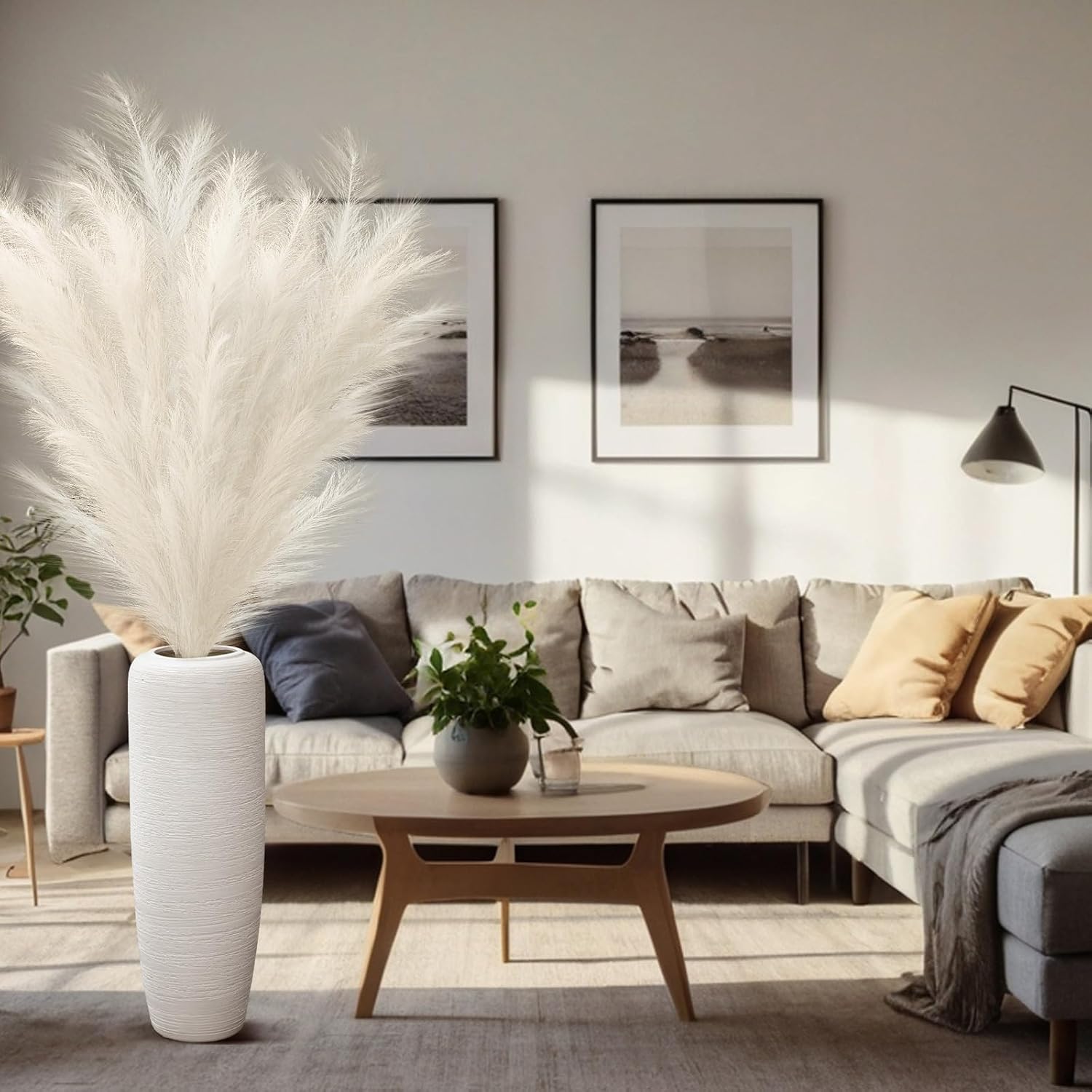 71'' Large Faux Pampas Grass Decor Tall Faux Pampas Grass Splicable Fake Dried / Beige / Set of 5