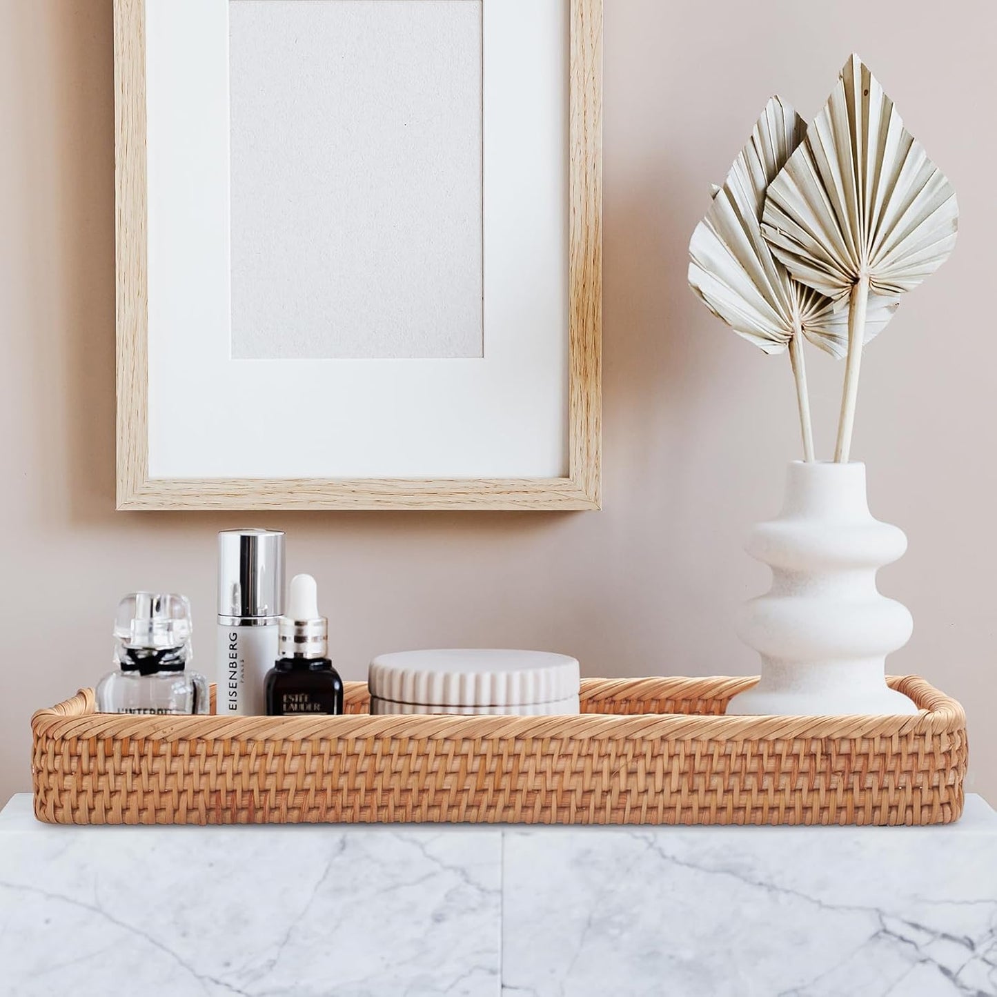 Rattan Bathroom Vanity Trays Toilet Tank Baskets Long Narrow Hand Towel / Natural / 16.3 x 6.1 x 2
