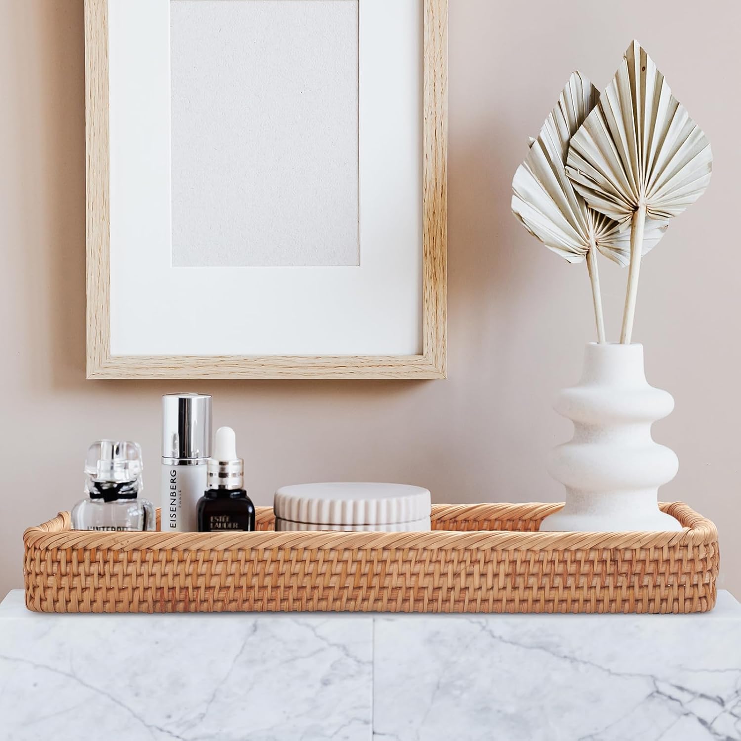Rattan Bathroom Vanity Trays Toilet Tank Baskets Long Narrow Hand Towel / Natural / 16.3 x 6.1 x 2