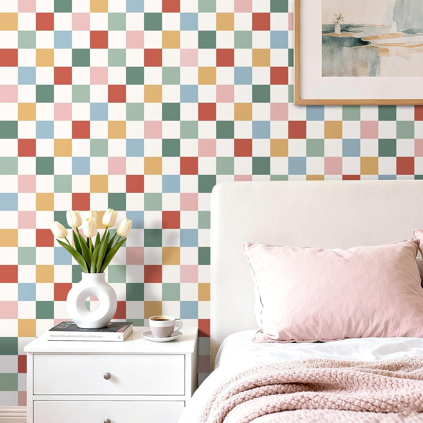 Colorful Checkered Wallpaper Peel and Stick Green Pink / 17.5 x 79 / Colorful Wallpaper / Blue