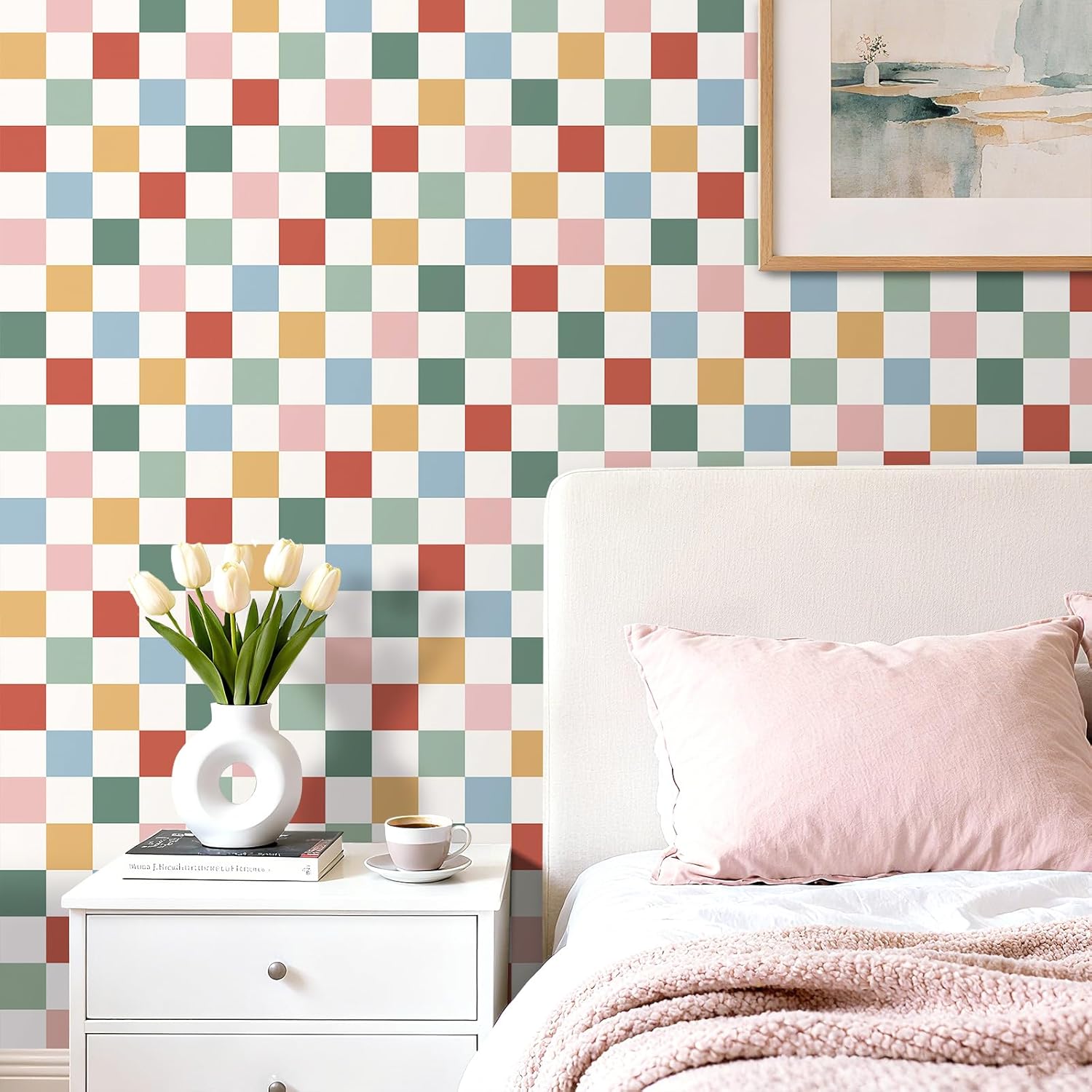 Colorful Checkered Wallpaper Peel and Stick Green Pink / 17.5 x 79 / Colorful Wallpaper / Blue