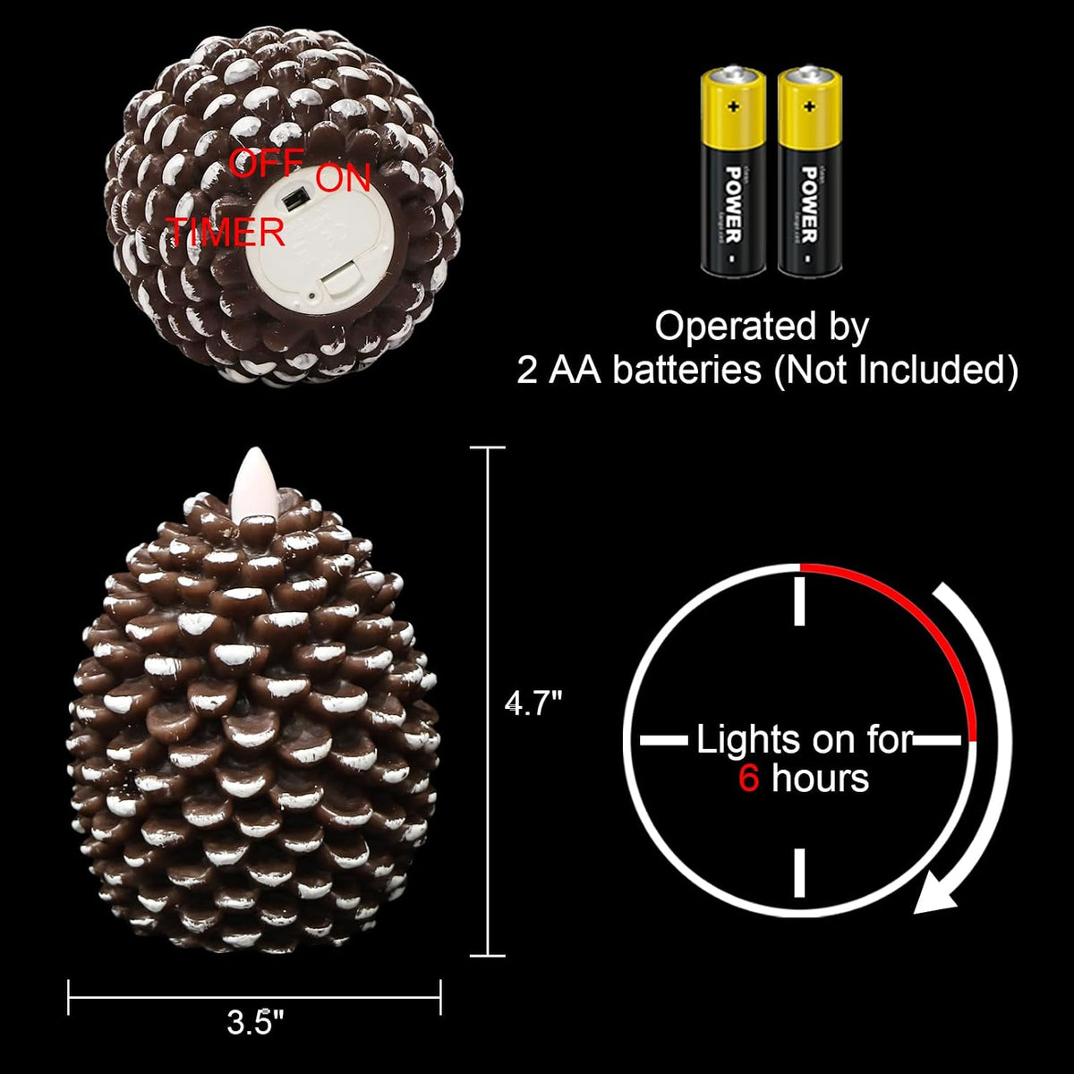 Wondise Flameless Candles with 6H Timer Pine Cone Candles | Battery Operated Candles Real Wax for Christmas