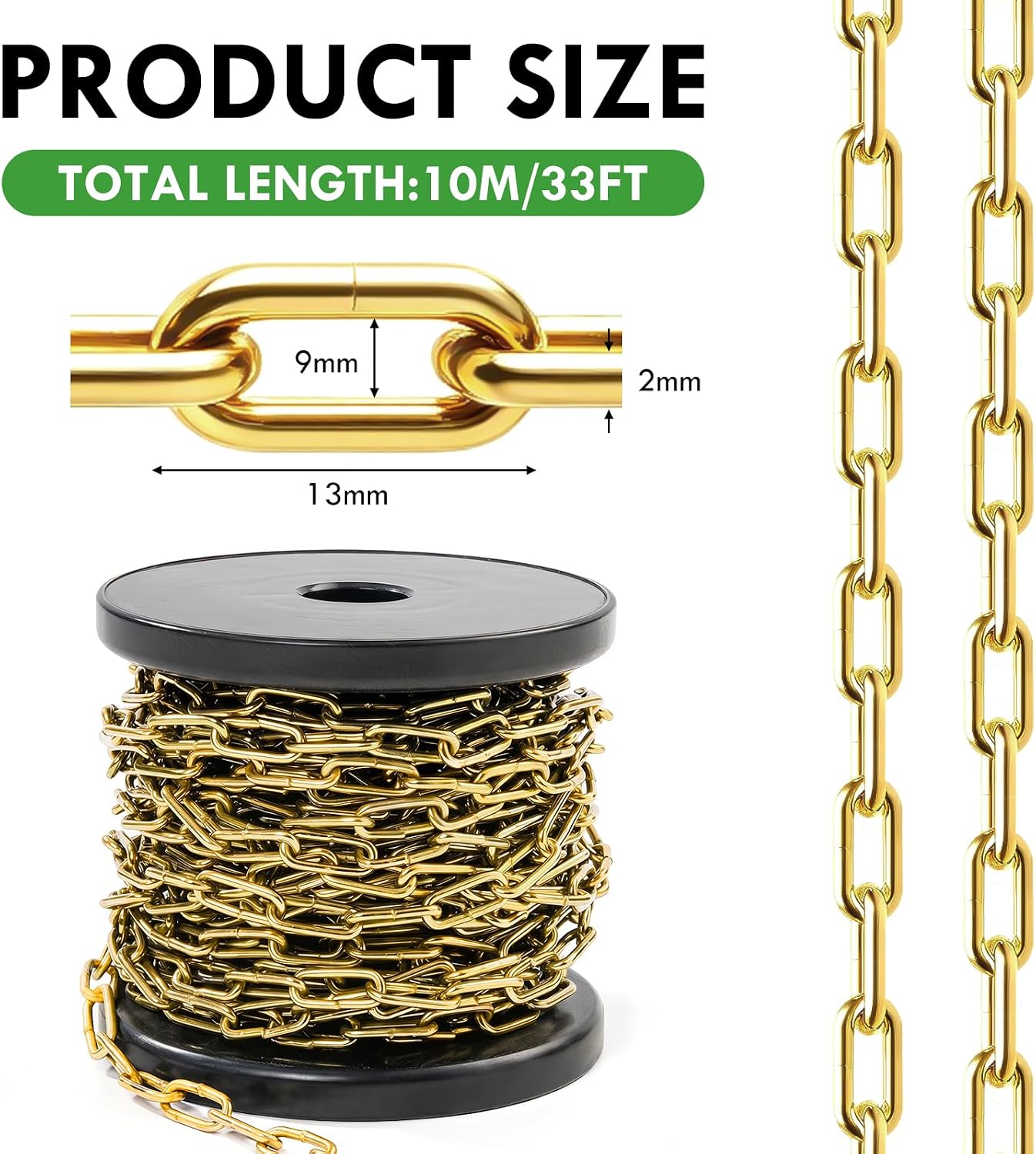 1/12" Metal Hanging Chains Bronze Decorative Chain Fixture Chain Brass / 2mm 33ft / Gold / 33 ft