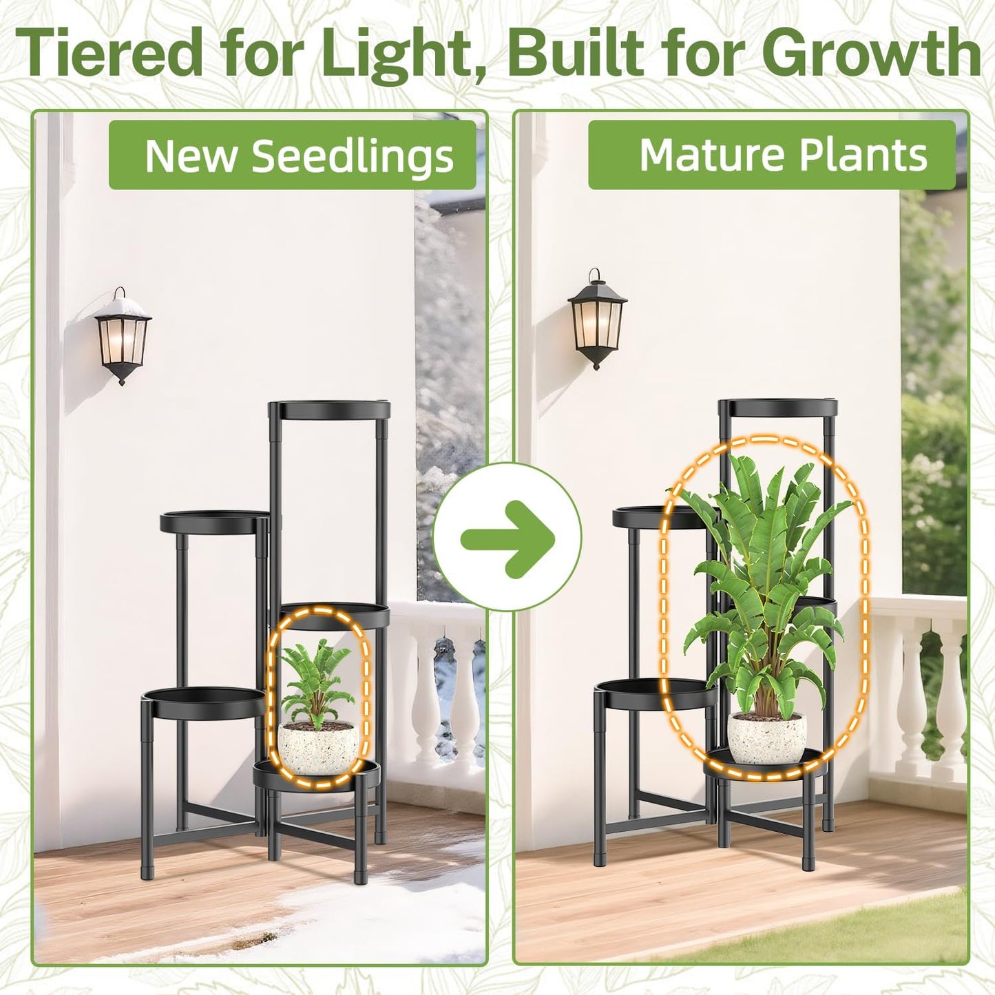 iDavosic.ly Plant Stand Indoor Outdoor, 5 Tier Metal Corner Shelf, Black | Tiered Flower Display Holder, Folding Multi