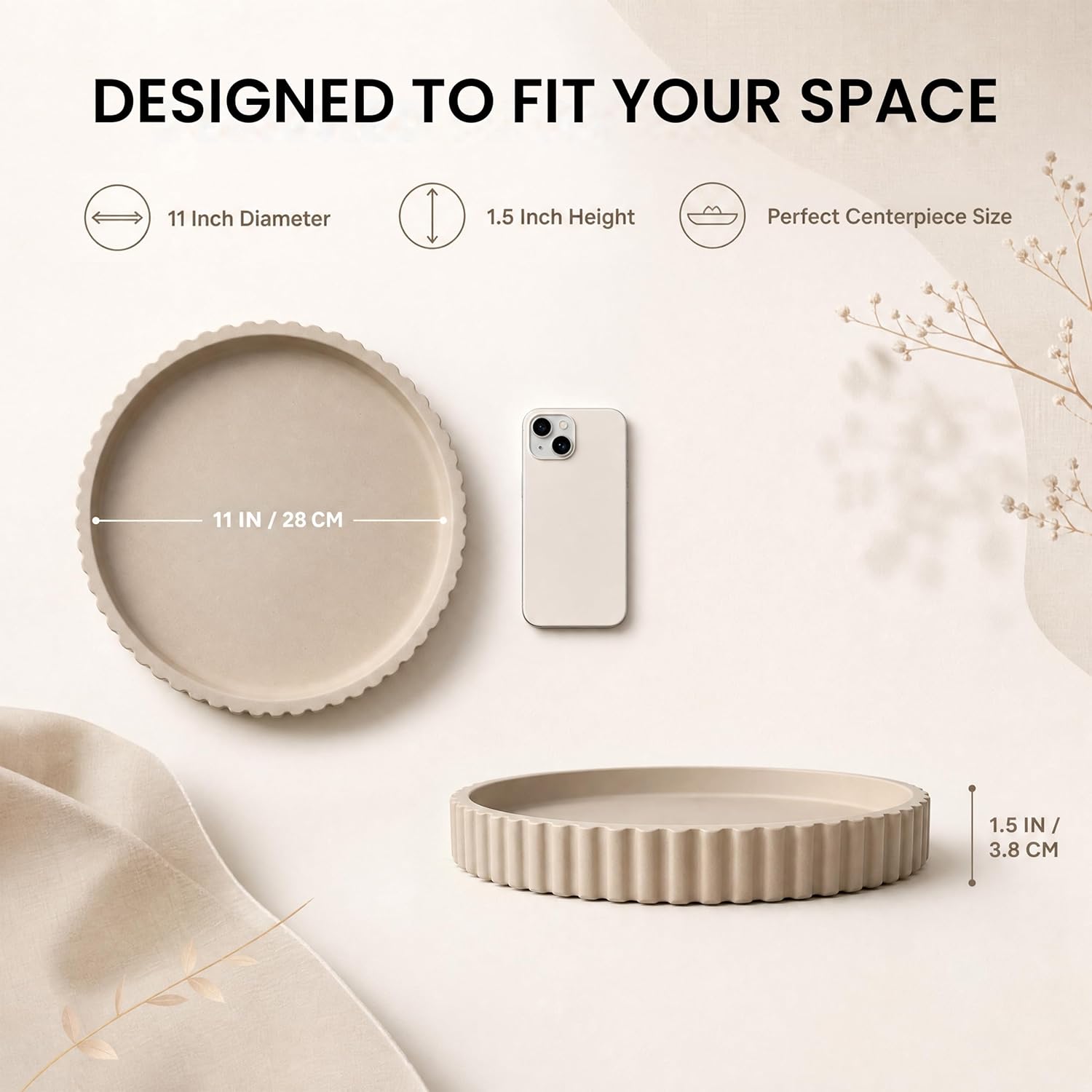Round Coffee Table Tray / Beige / Set of 11