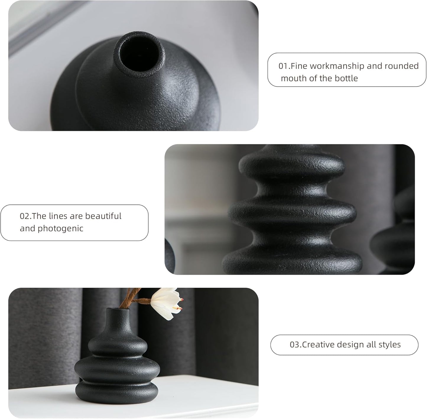 Small Ceramic Vase / Black / Set of 5