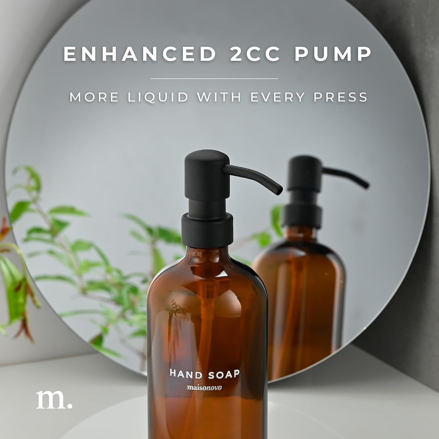 MaisoNovo Soap Dispenser 2-Piece Set | 16.9oz Amber Bottles with Black Plastic Pumps