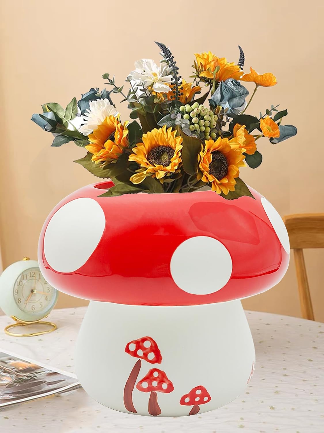 Mushroom Kitchen Utensil Holder for Countertop Mushroom Decor Ceramic Cooking Utensil Crock Large