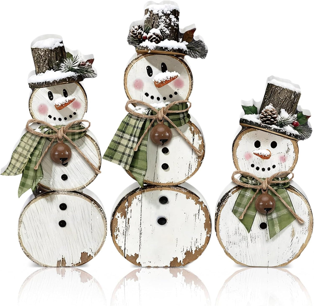 Barydat 3 Pcs Snowman Christmas Decorations Rustic Wooden Indoor Decor