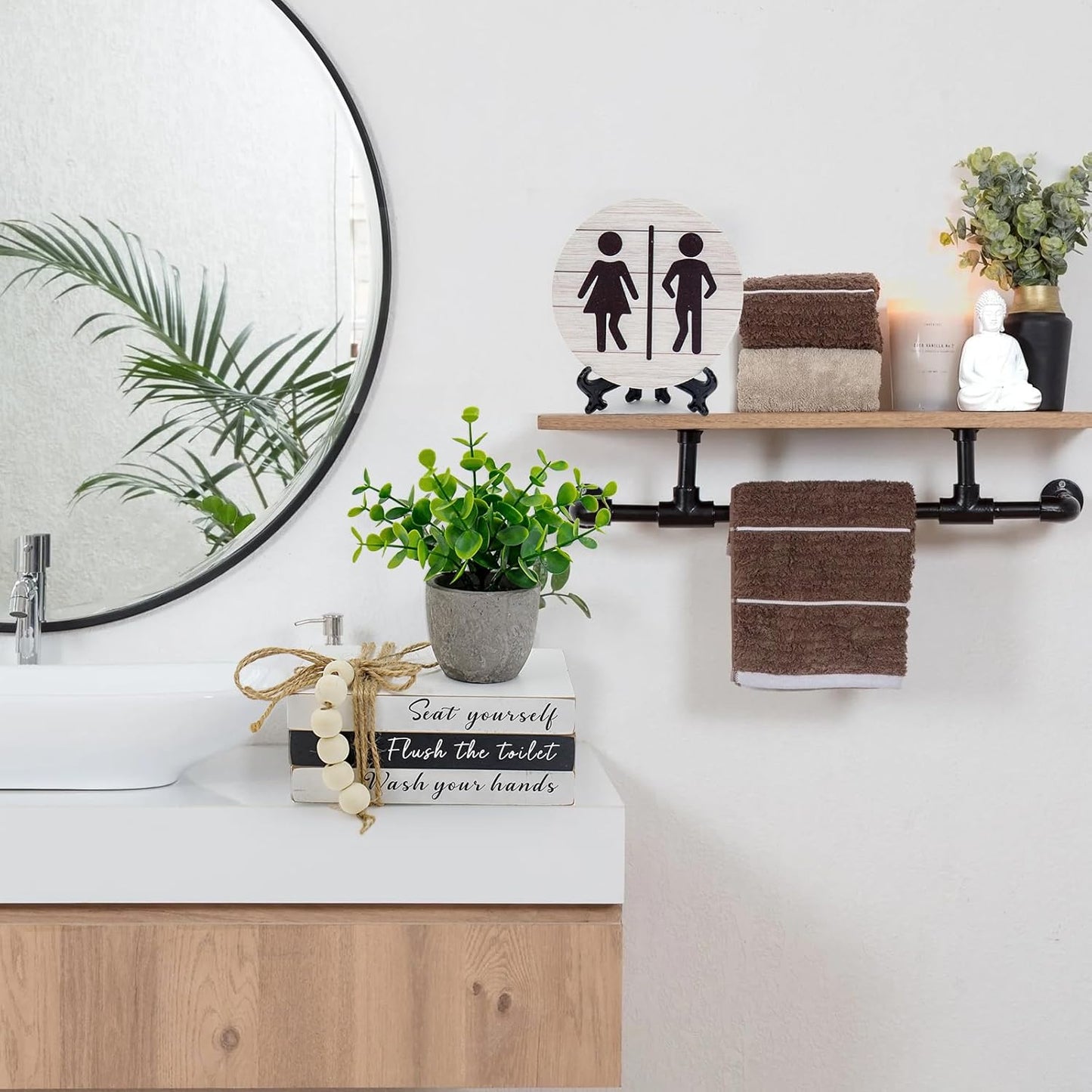 Fake Plants / Book Stack and 3D Round Signs / Flush The Toilet