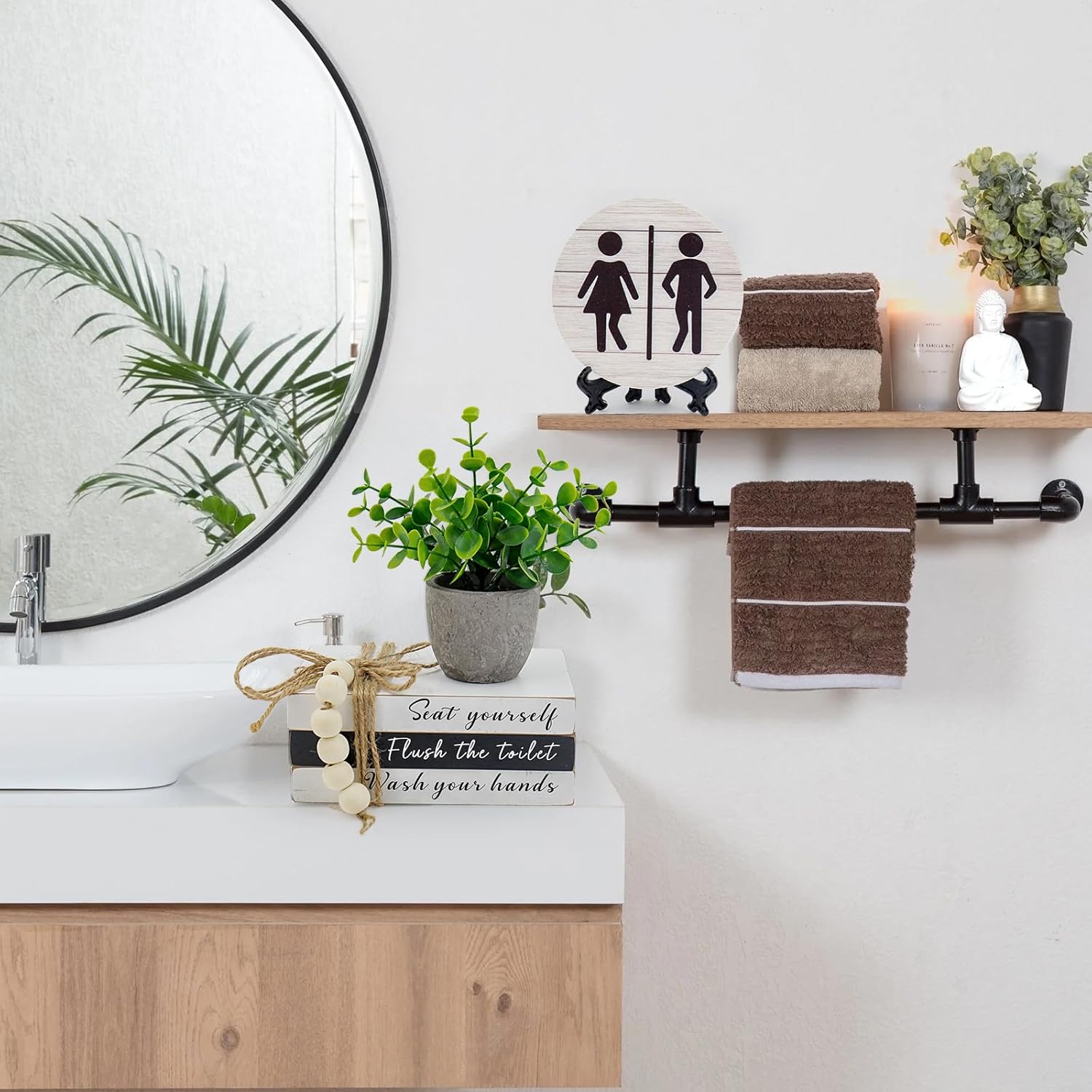 Fake Plants / Book Stack and 3D Round Signs / Flush The Toilet