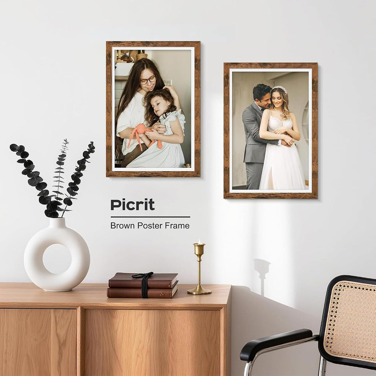 12x18 Rustic Brown Poster Frame, Picture Frame for Wall, 3 Pack | Fits 11x17 Photos With Mat or 12x18 Without Mat
